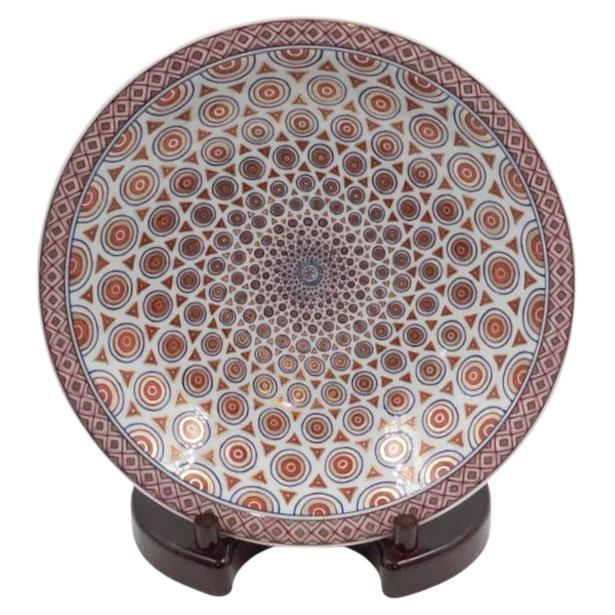 Japanese Red Blue Gold Porcelain Charger by Master Artist, 2