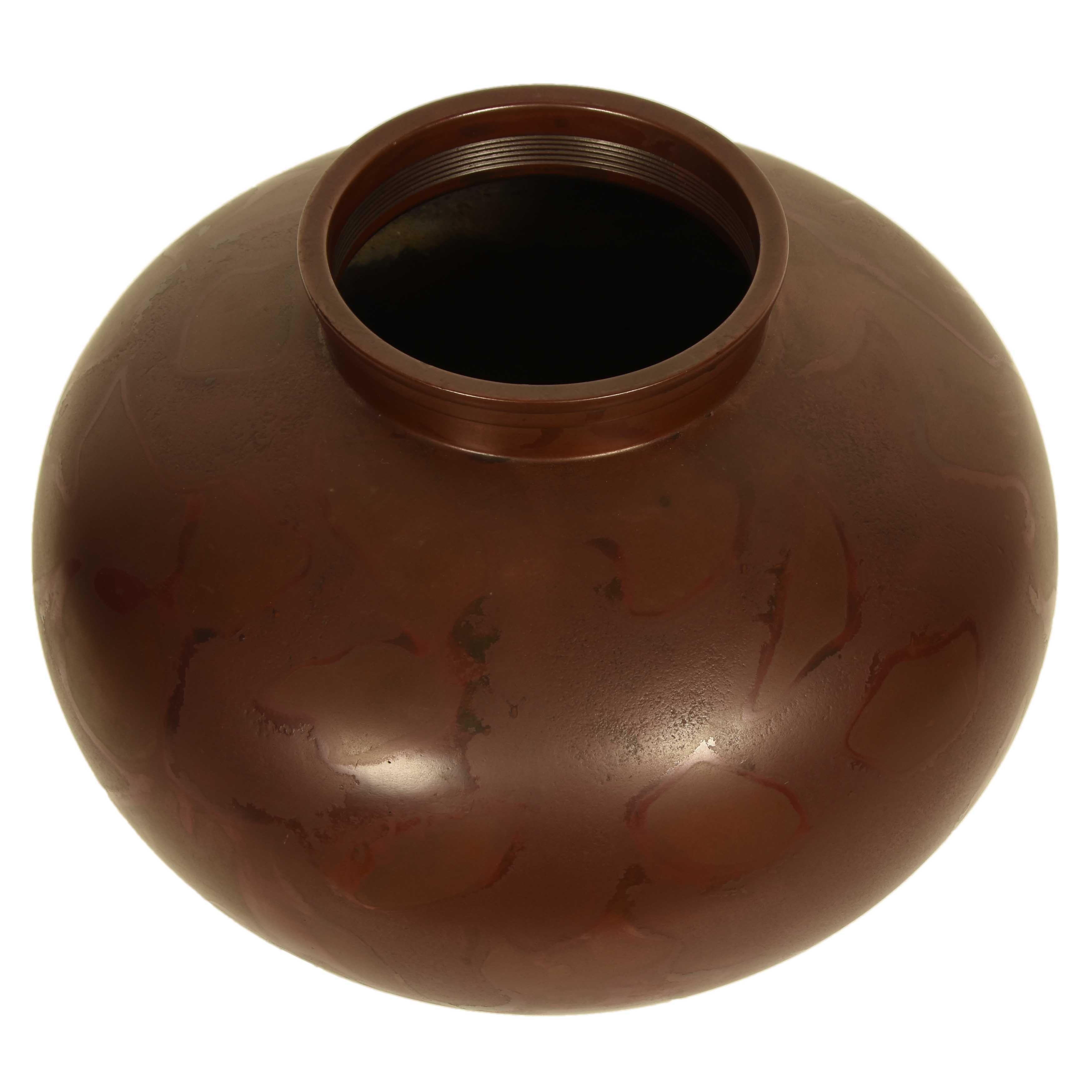 A vintage, Japanese, red bronze vase. While bronze work originated in China, Japanese artisans have developed an array of techniques in the production of decorative bronzes that have elevated their vases to the highest quality craftsmanship.

The