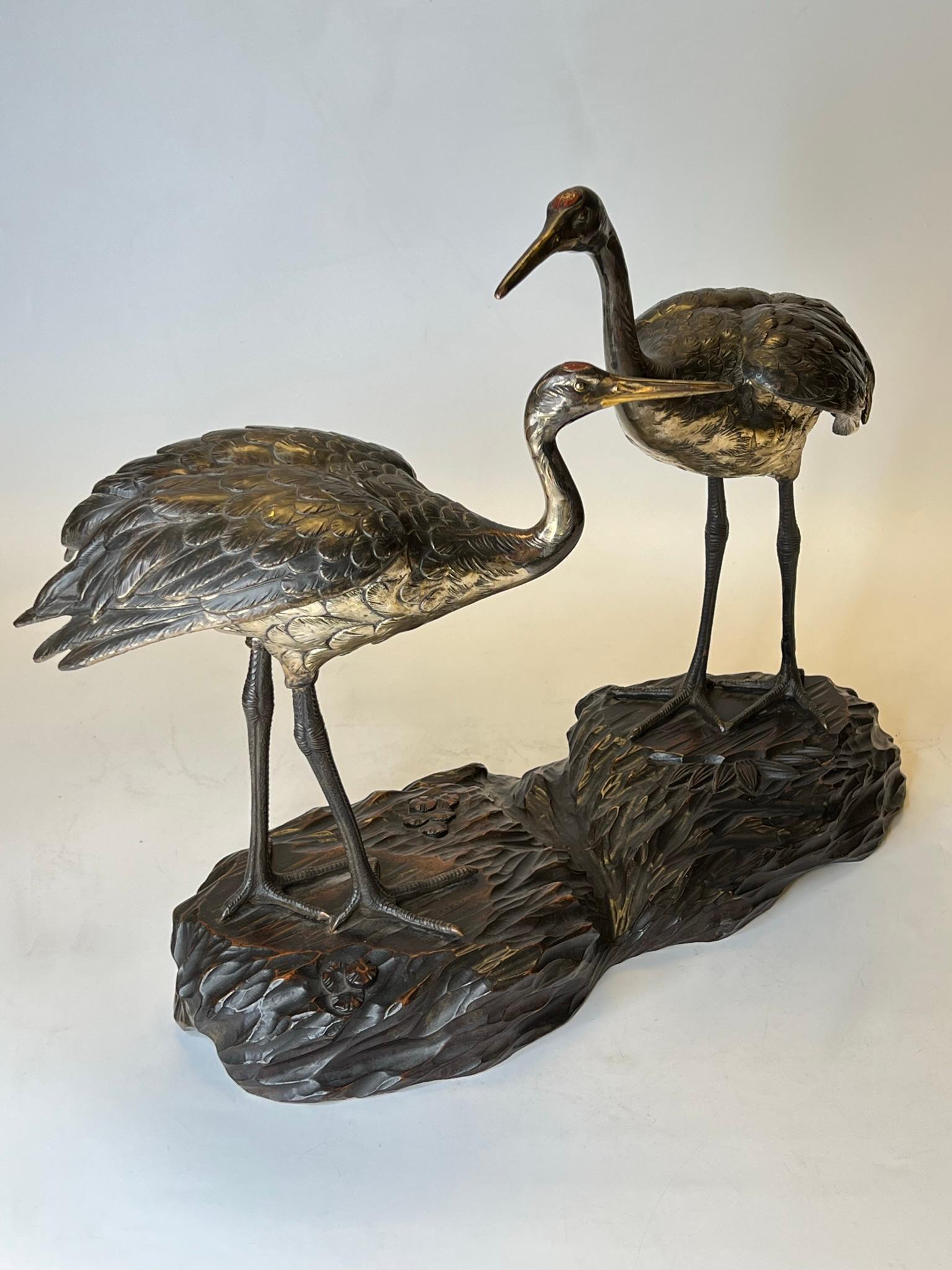 Japanese Red Crowned Crane Bronze Sculpture In Good Condition In New York, NY