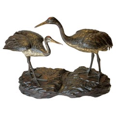 Japanese Red Crowned Crane Bronze Sculpture