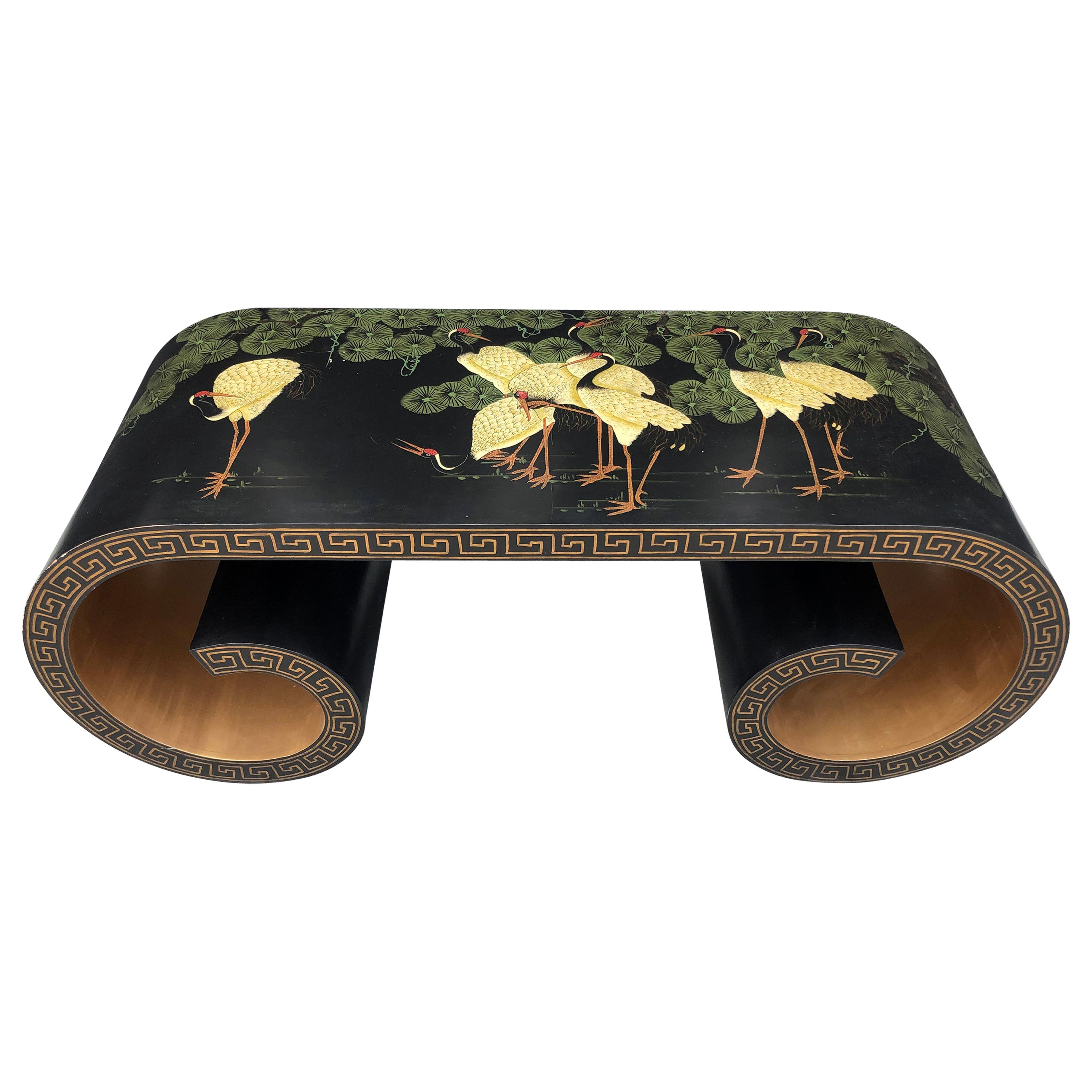 Japanese Red-Crowned Cranes Scroll Coffee Table