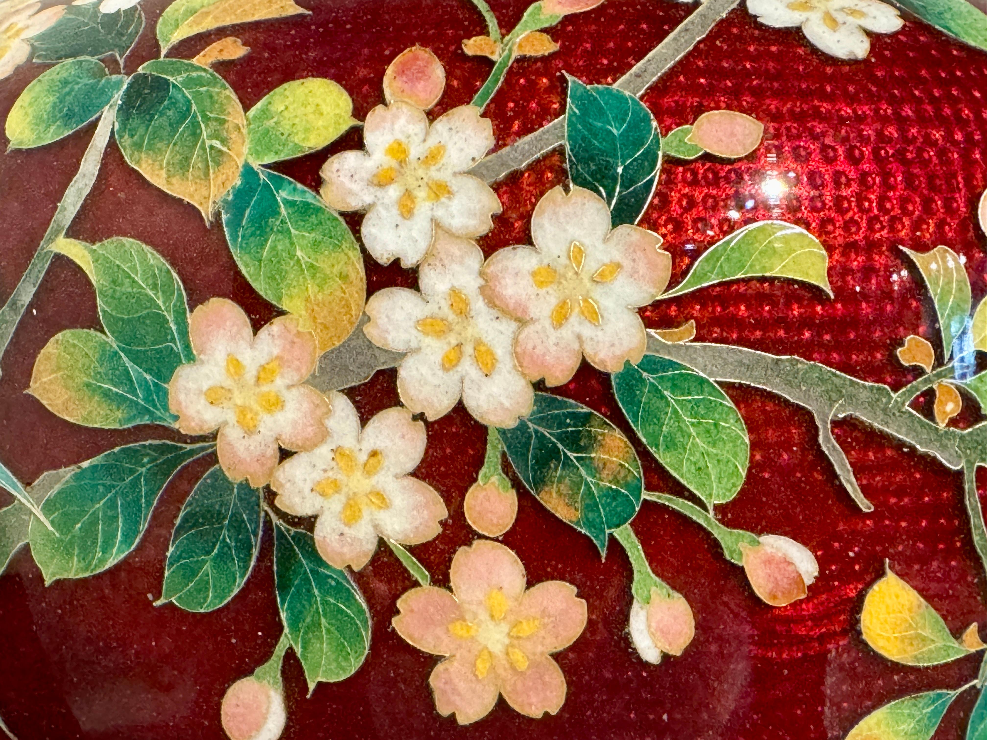 Silver Japanese Red Ginbari Cloisonne Vase, Meiji Period, circa 1900, Japan