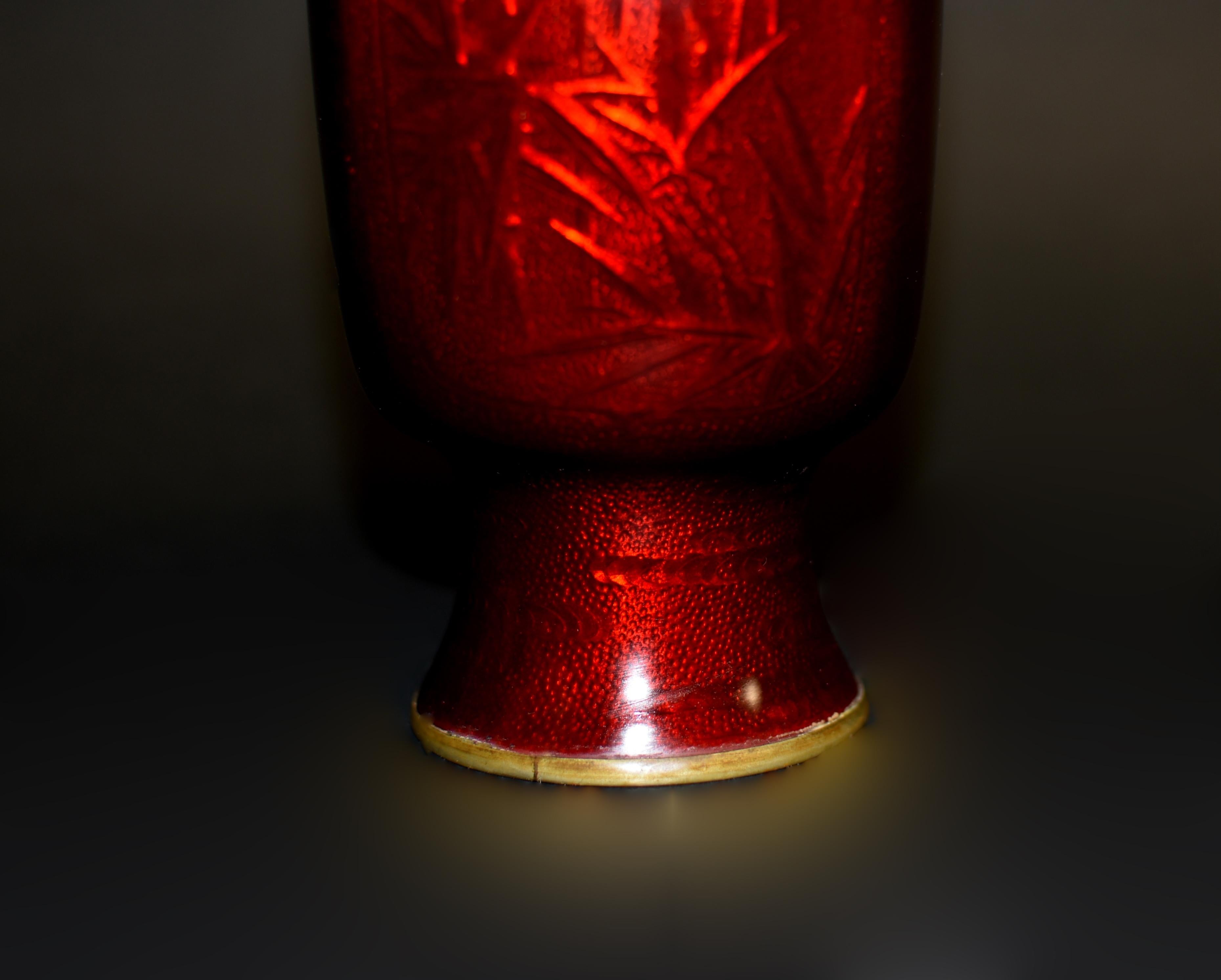 Japanese Red Ginbari Cloisonne Vase Unique For Sale 5