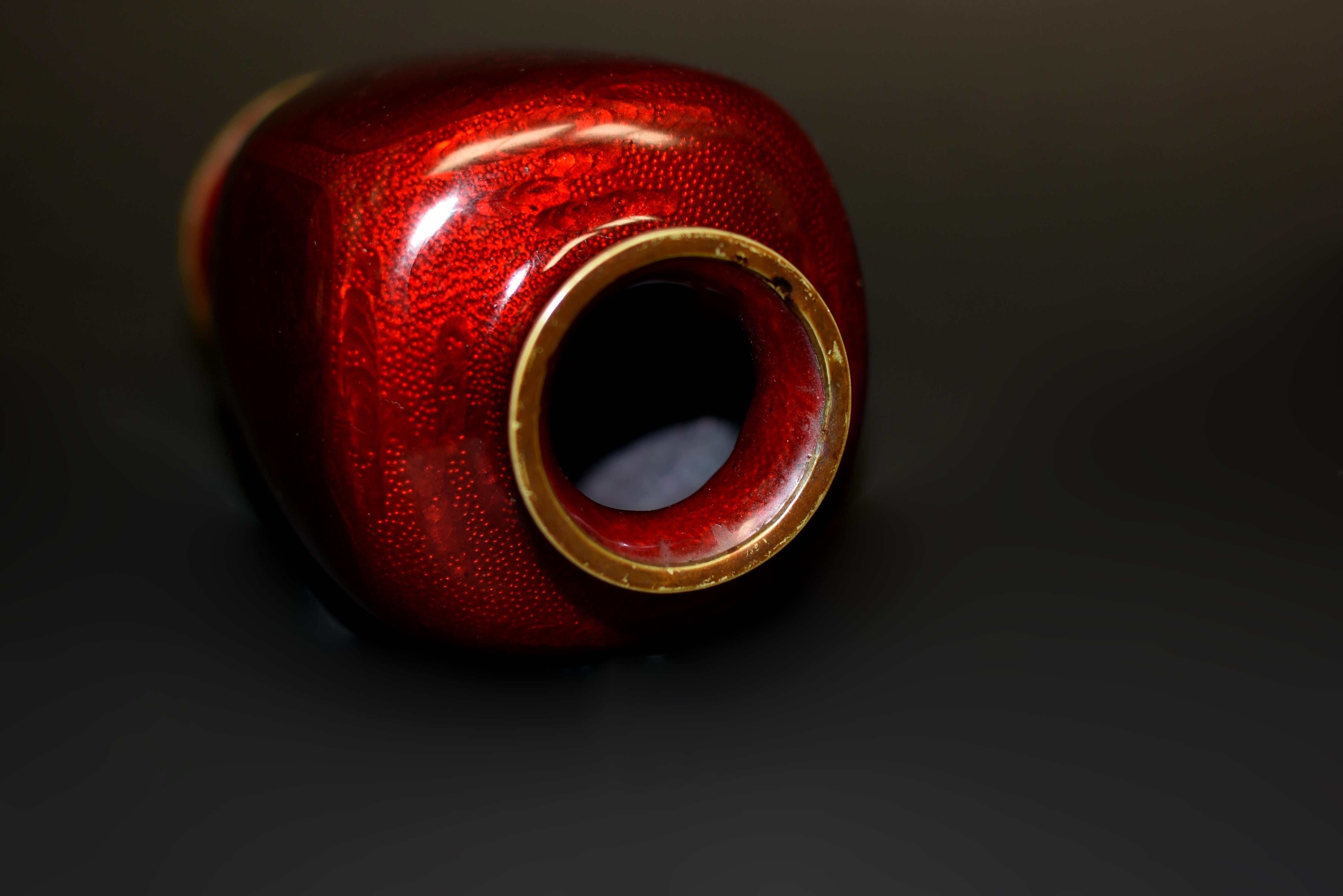 Japanese Red Ginbari Cloisonne Vase Unique For Sale 7