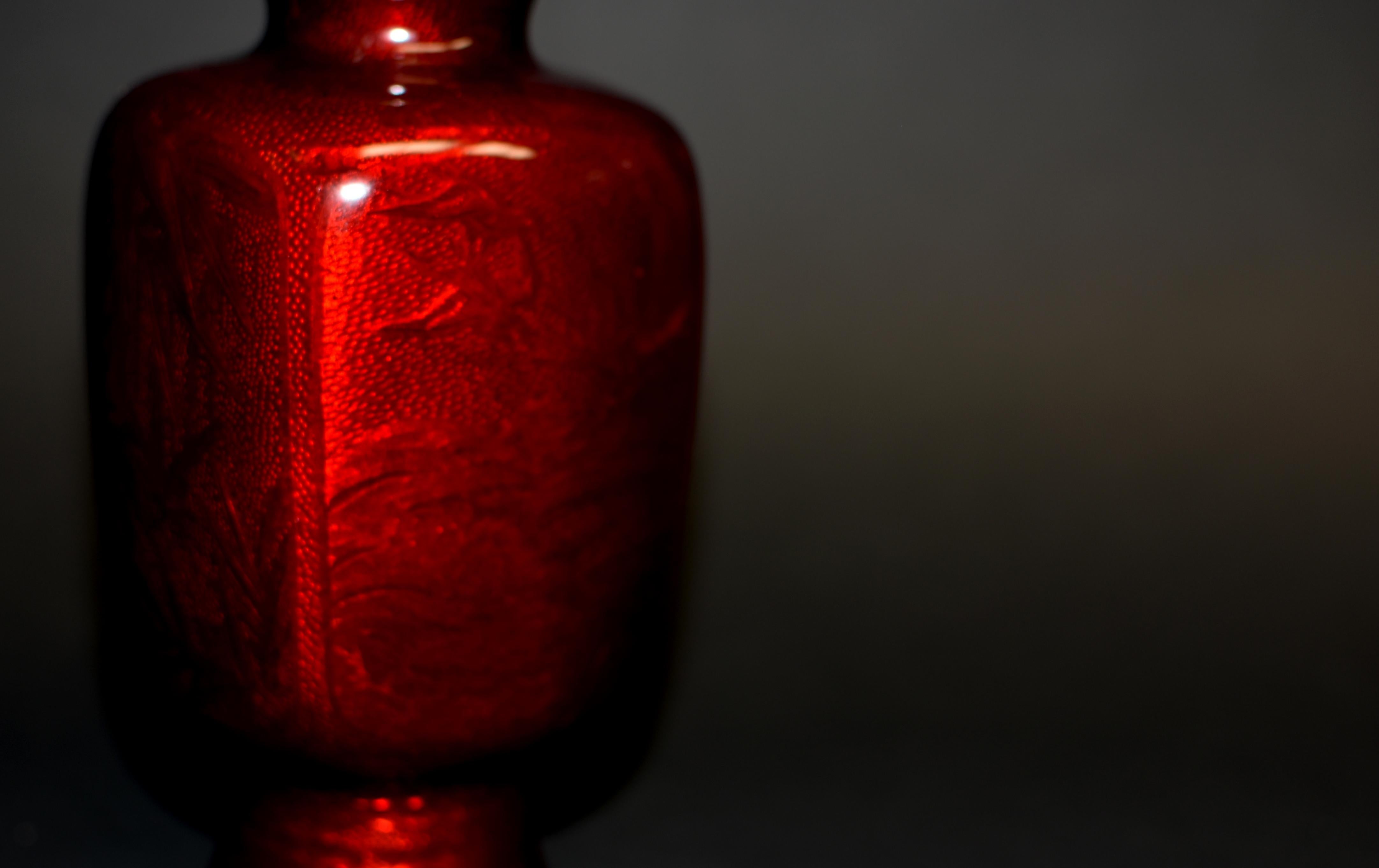 Japanese Red Ginbari Cloisonne Vase Unique For Sale 1