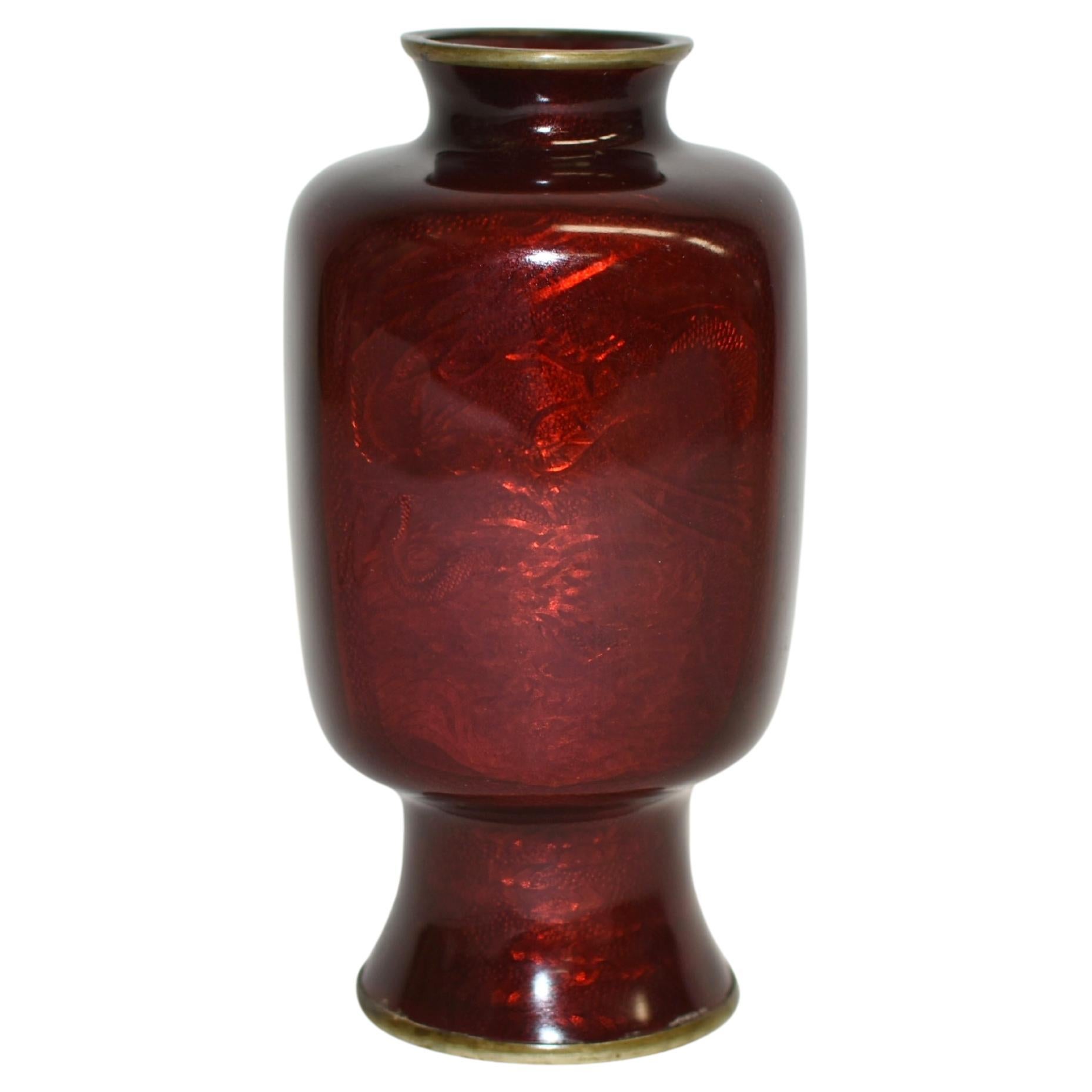 Japanese Red Ginbari Cloisonne Vase Unique For Sale