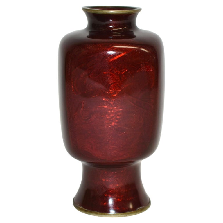 A Large Pair of Japanese Cloisonne Pink-Ground Vases Featuring Sunset
