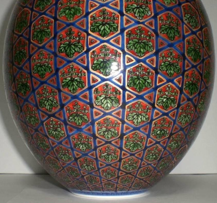 Gilt Red Green Gold Porcelain Vase by Contemporary Japanese Master Artist For Sale