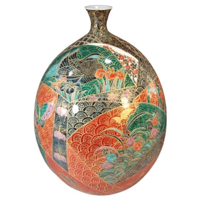 Japanese Red Green Gold Porcelain Vase by Contemporary Master Artist, 3