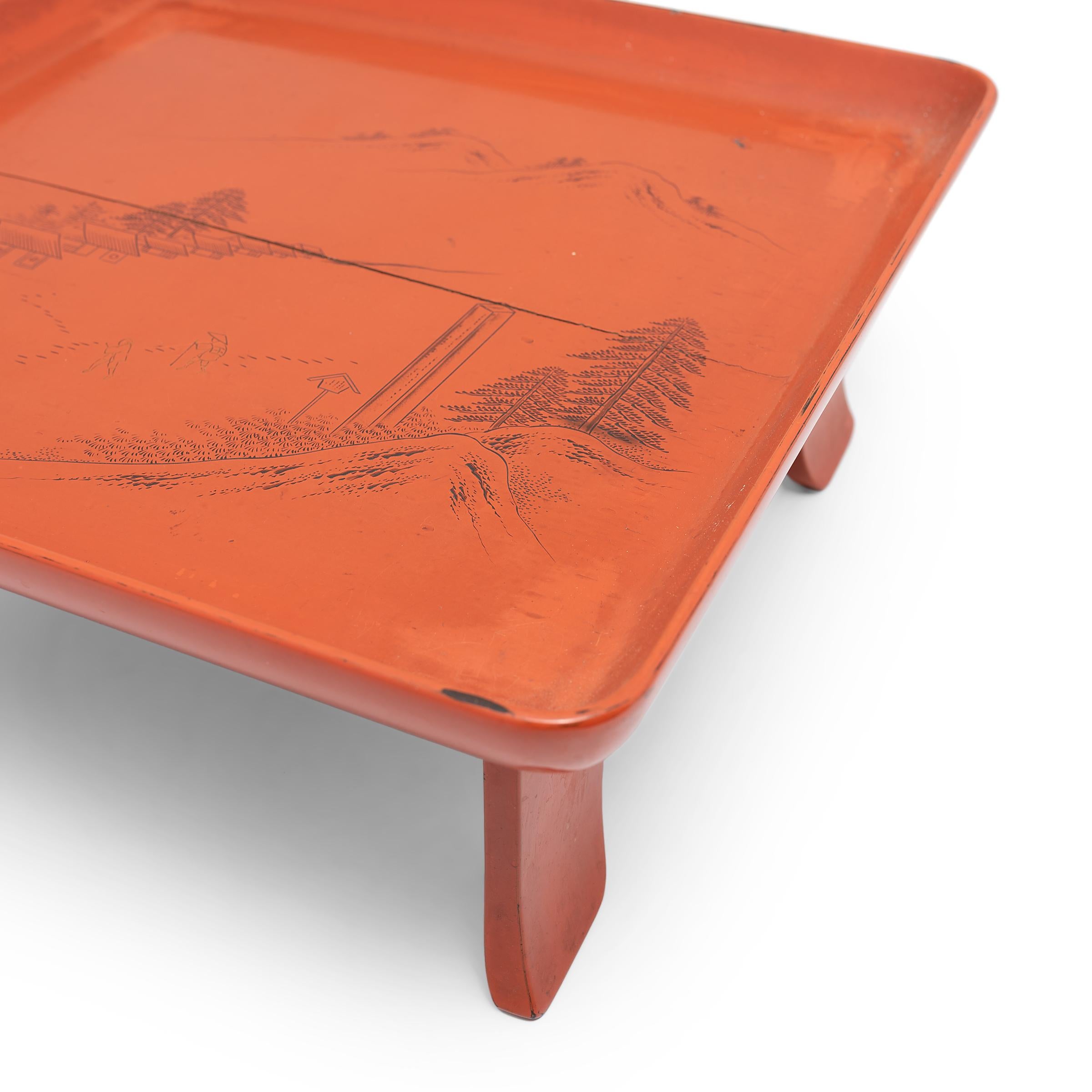 Japanese Red Lacquer Serving Tray, c. 1850 In Good Condition In Chicago, IL