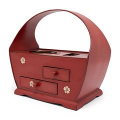 Japanese Red Lacquer Tabako-Bon with Sakura Inlay, c. 1900