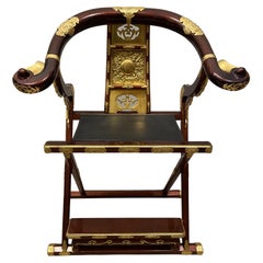 Japanese Red Lacquered Folding Meditation Armchair for Monks , golden