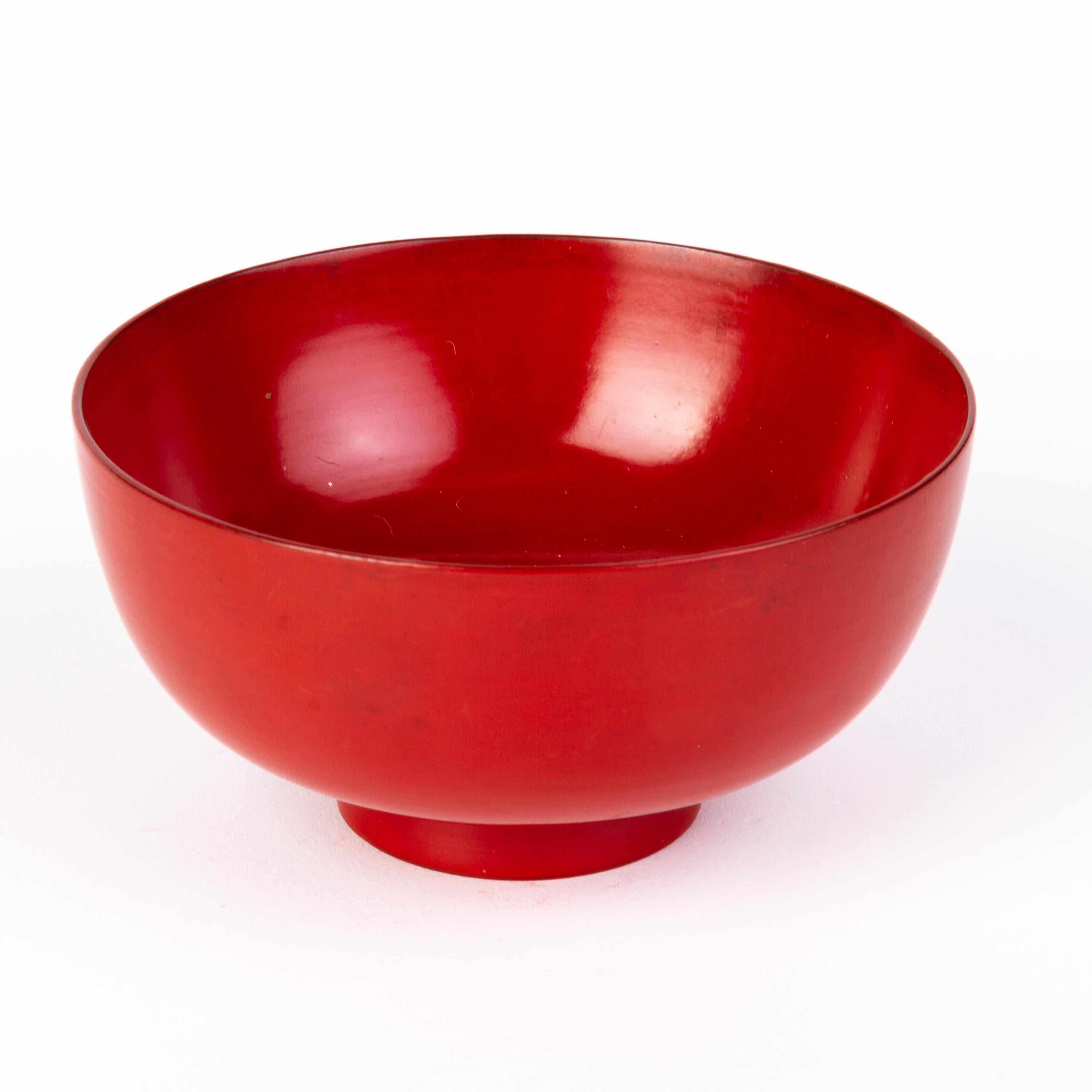 Hand-Carved Japanese Red Laquered Bowl  For Sale