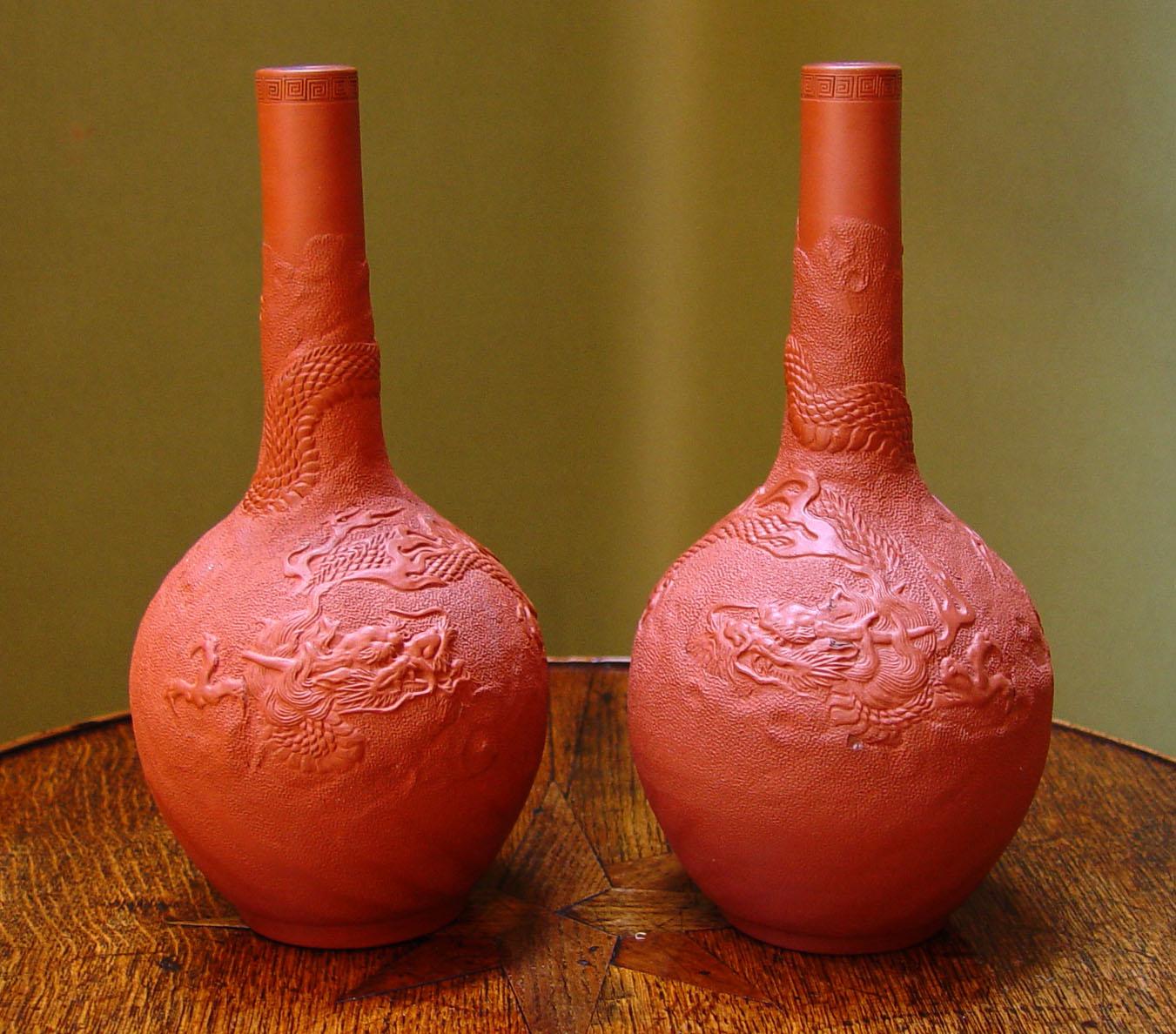Meiji Japanese Redware Pottery Vases