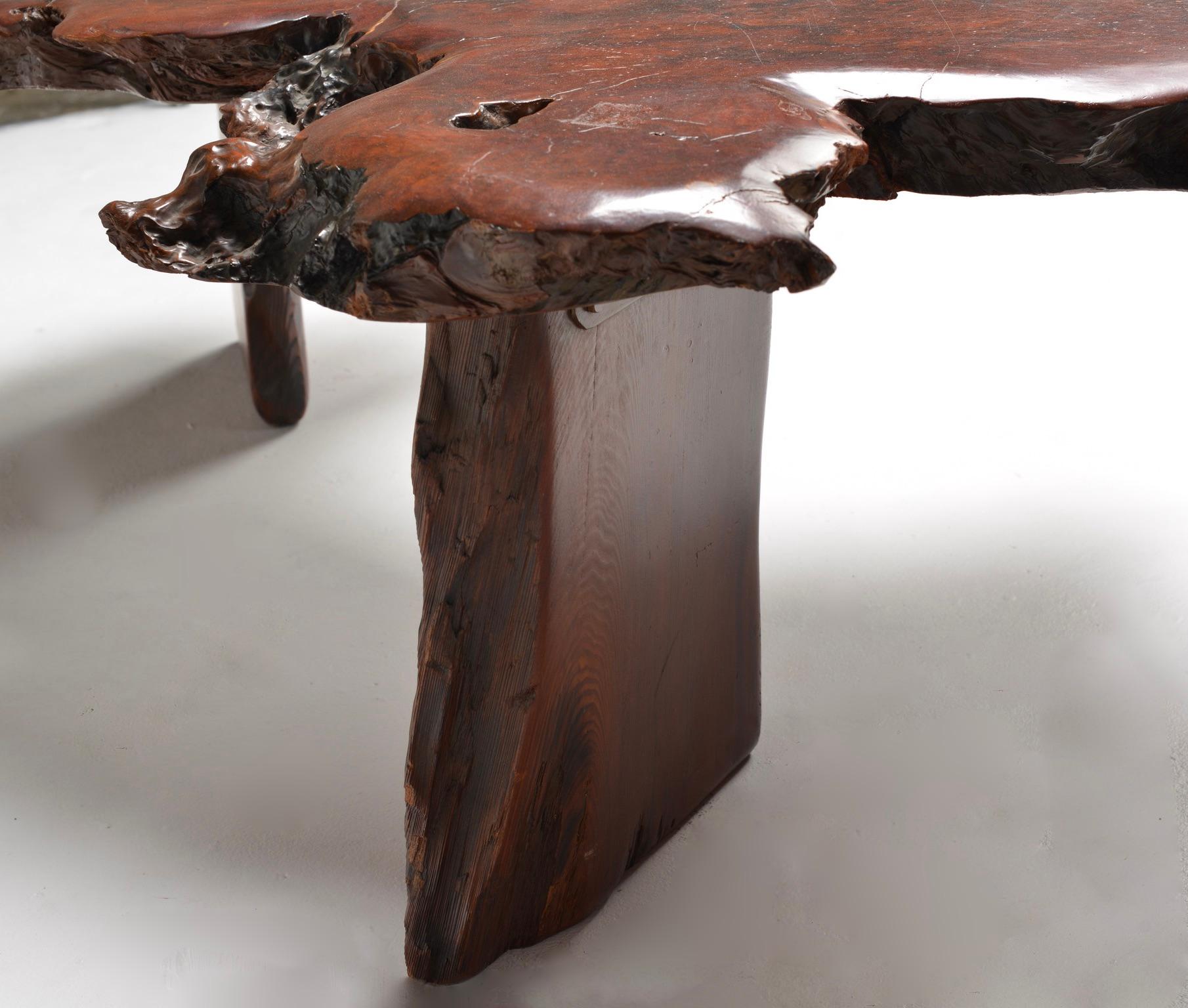 Rosewood Japanese Redwood Burl Table For Sale