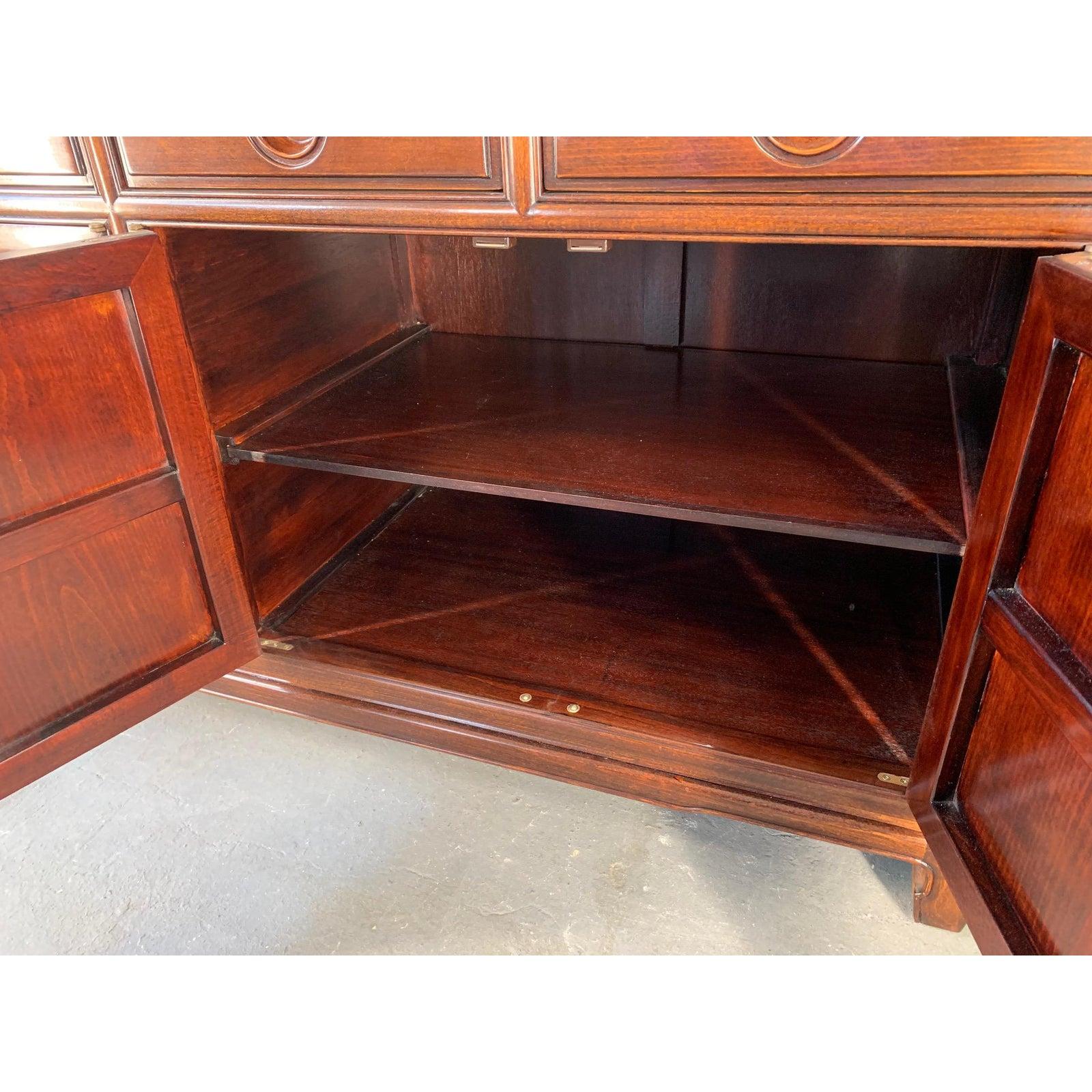 Hollywood Regency Japanese Redwood Chinoiserie China Cabinet