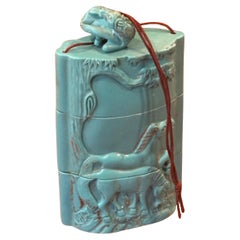 Japanese Resin Three Section Hand Carved Inro & Netsuke of Horses