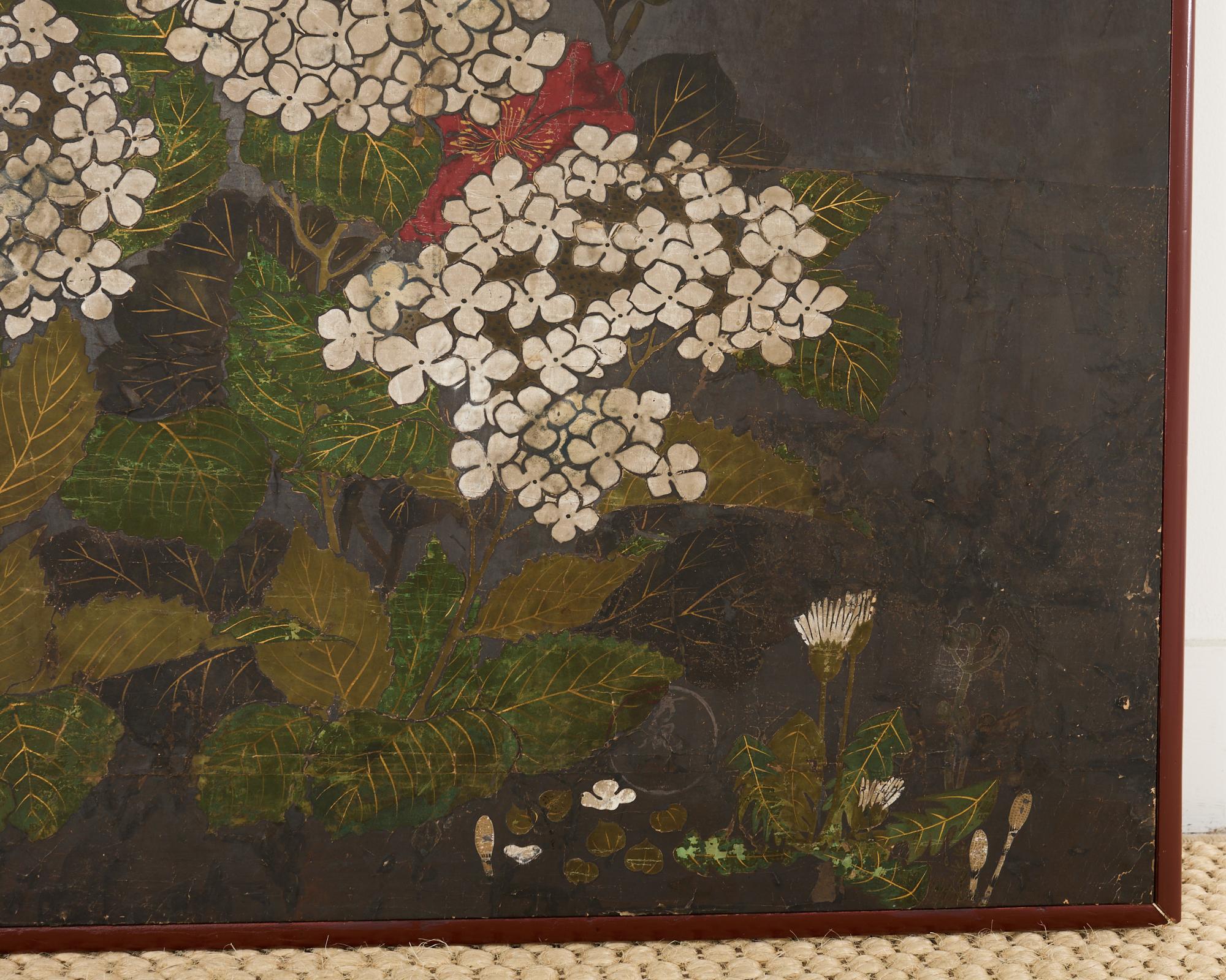 Japanese Rimpa Two Panel Screen Moonlit Landscape with Flowers 5