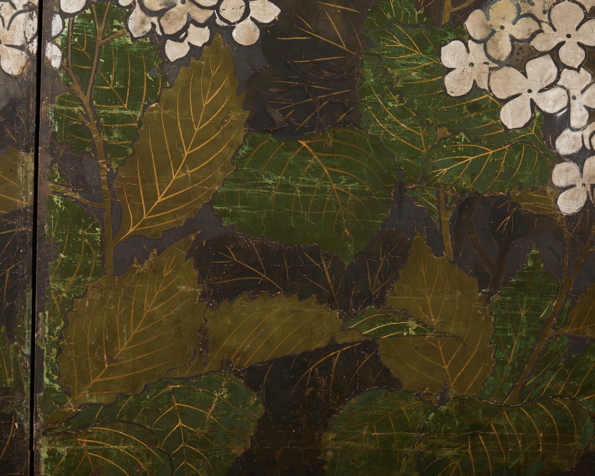 Japanese Rimpa Two Panel Screen Moonlit Landscape with Flowers 6