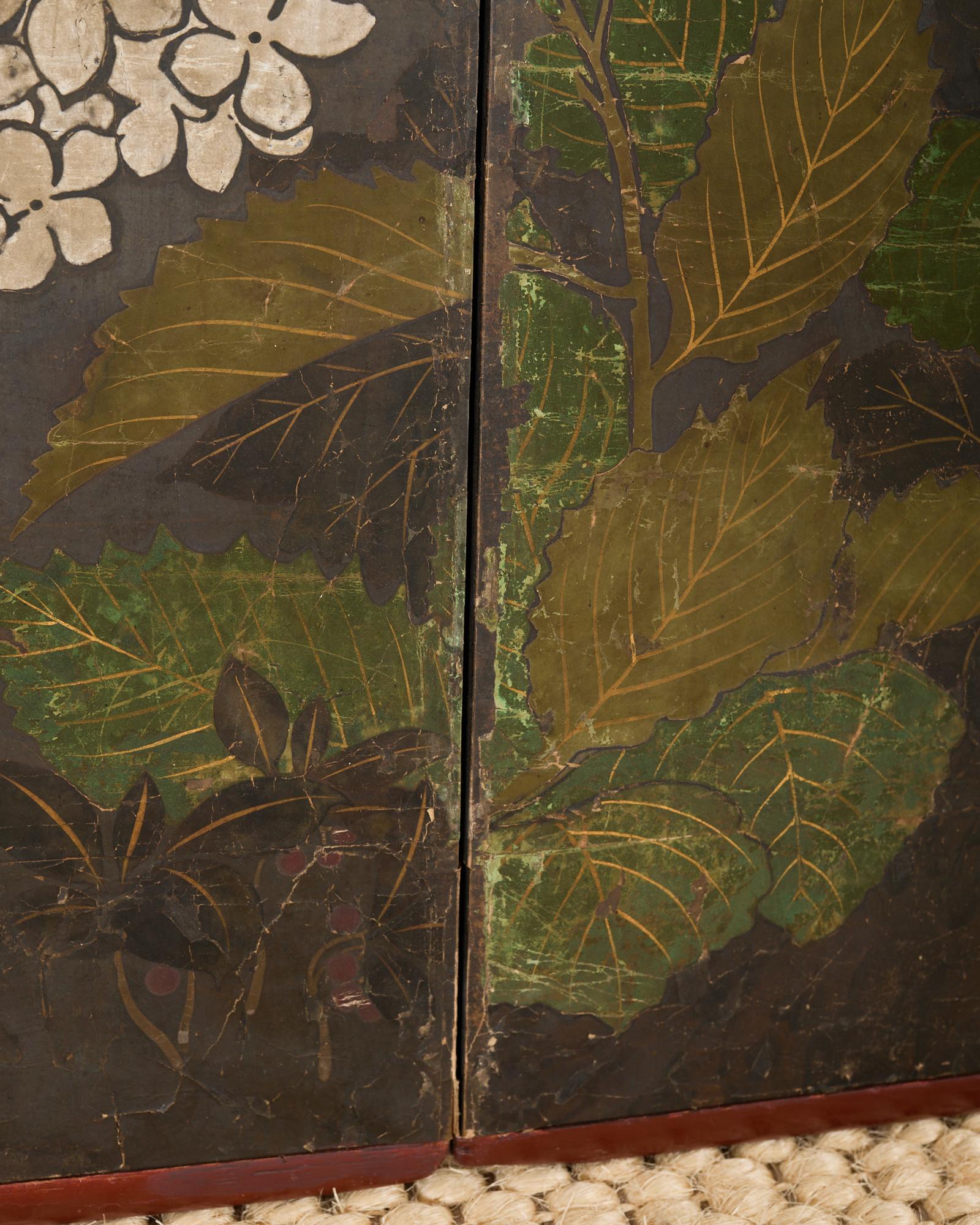 Japanese Rimpa Two Panel Screen Moonlit Landscape with Flowers 8