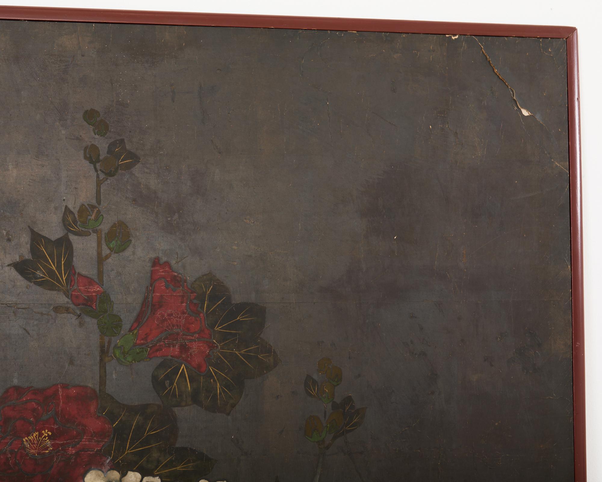Japanese Rimpa Two Panel Screen Moonlit Landscape with Flowers 2