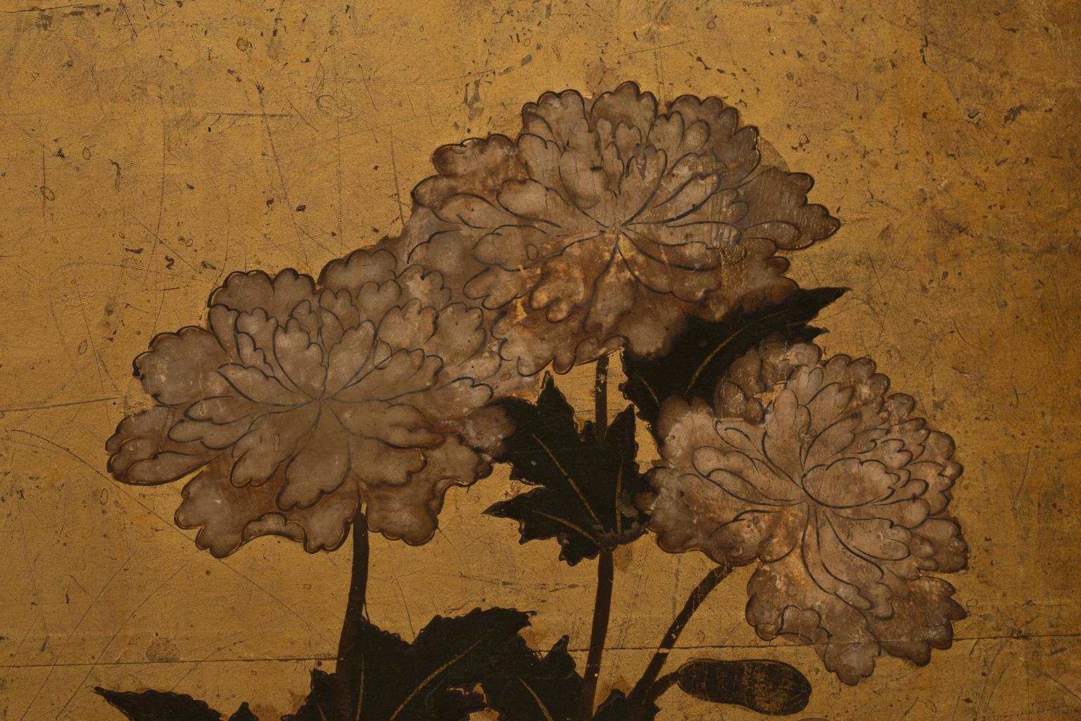 18th Century and Earlier Japanese Rinpa School Folding Screen with Poppies, 17th Century