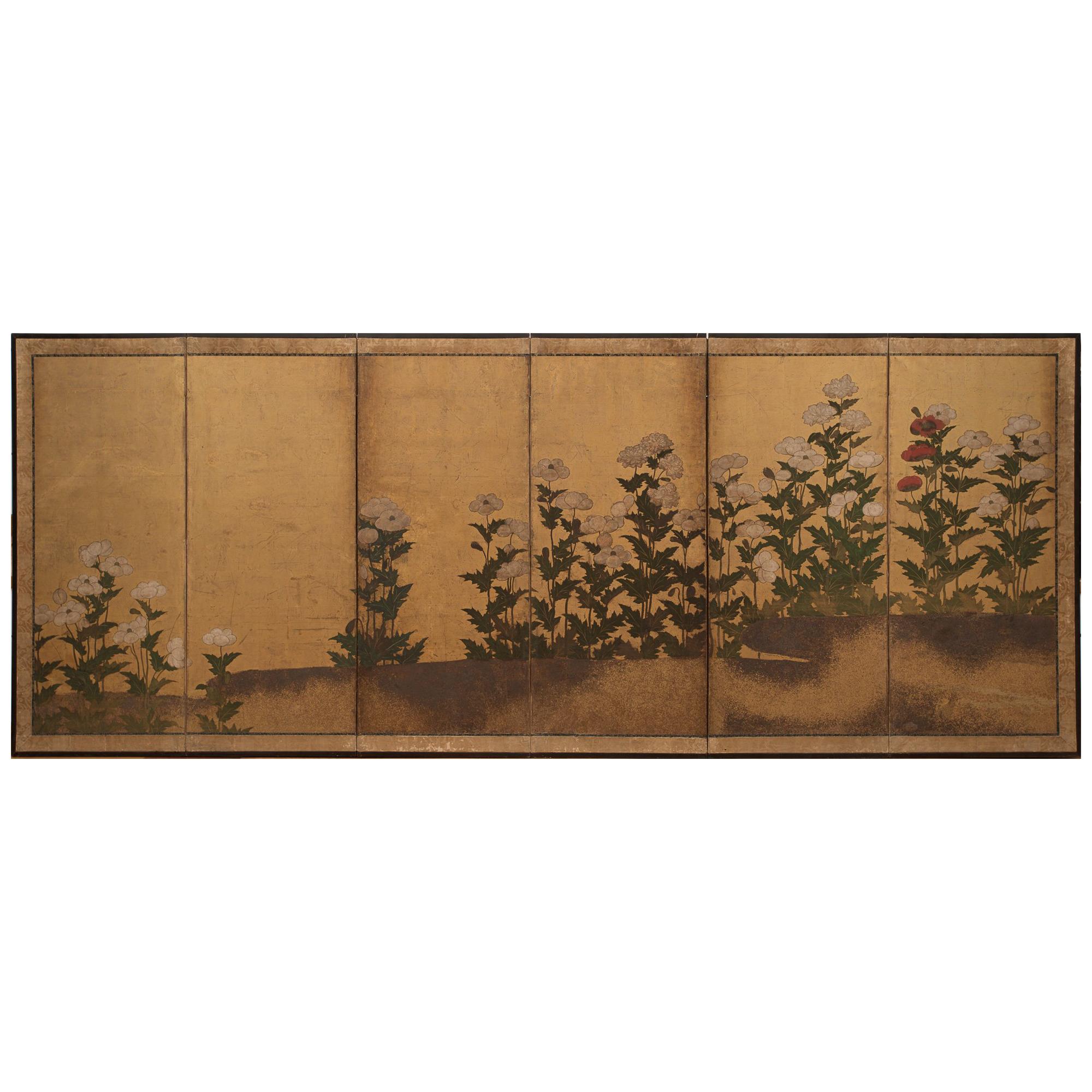 Japanese Rinpa School Folding Screen with Poppies, 17th Century