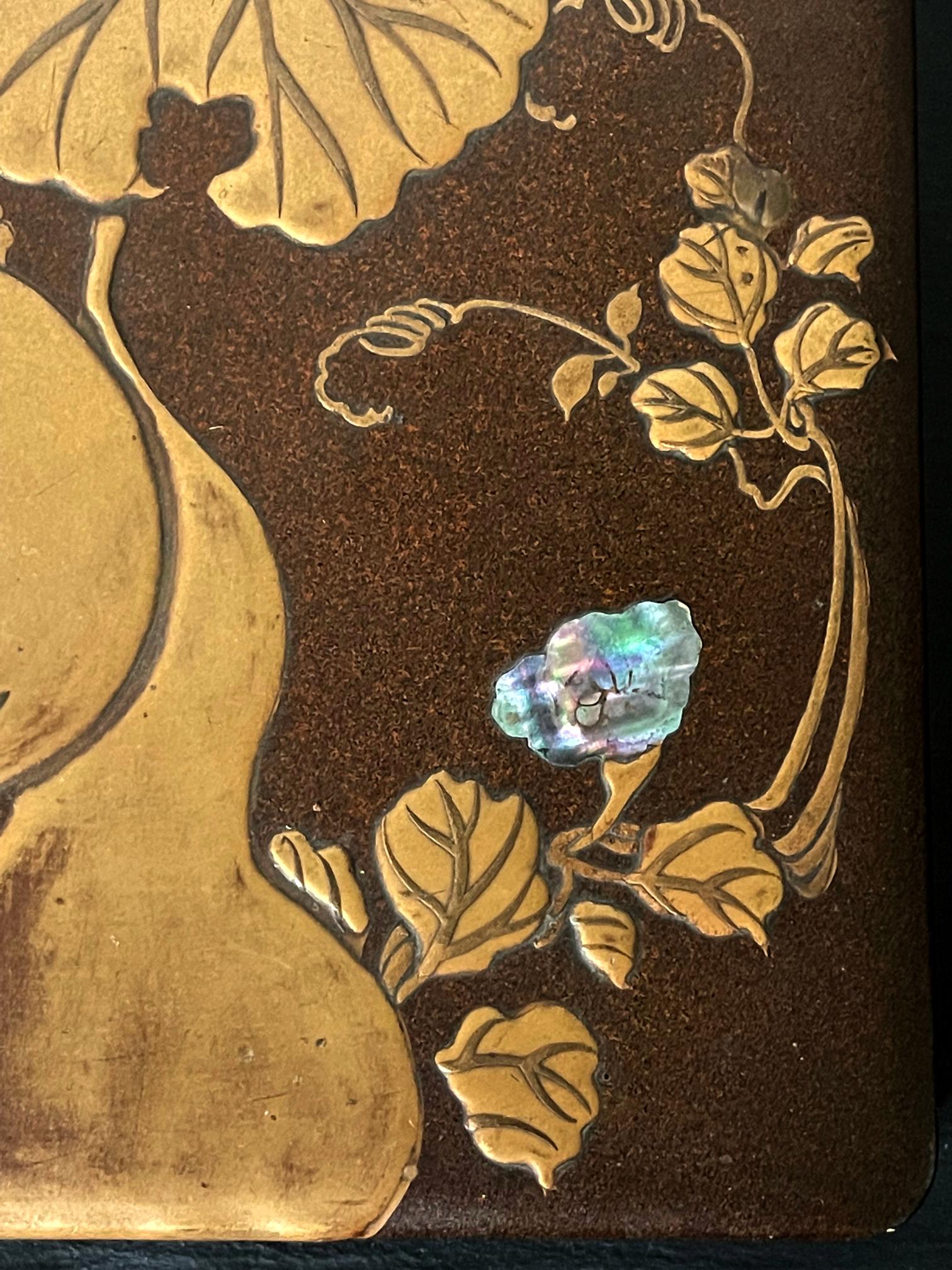 Suzuribako Caja de Piedra de Tinta Lacada Estilo Rinpa Japonés en venta 2