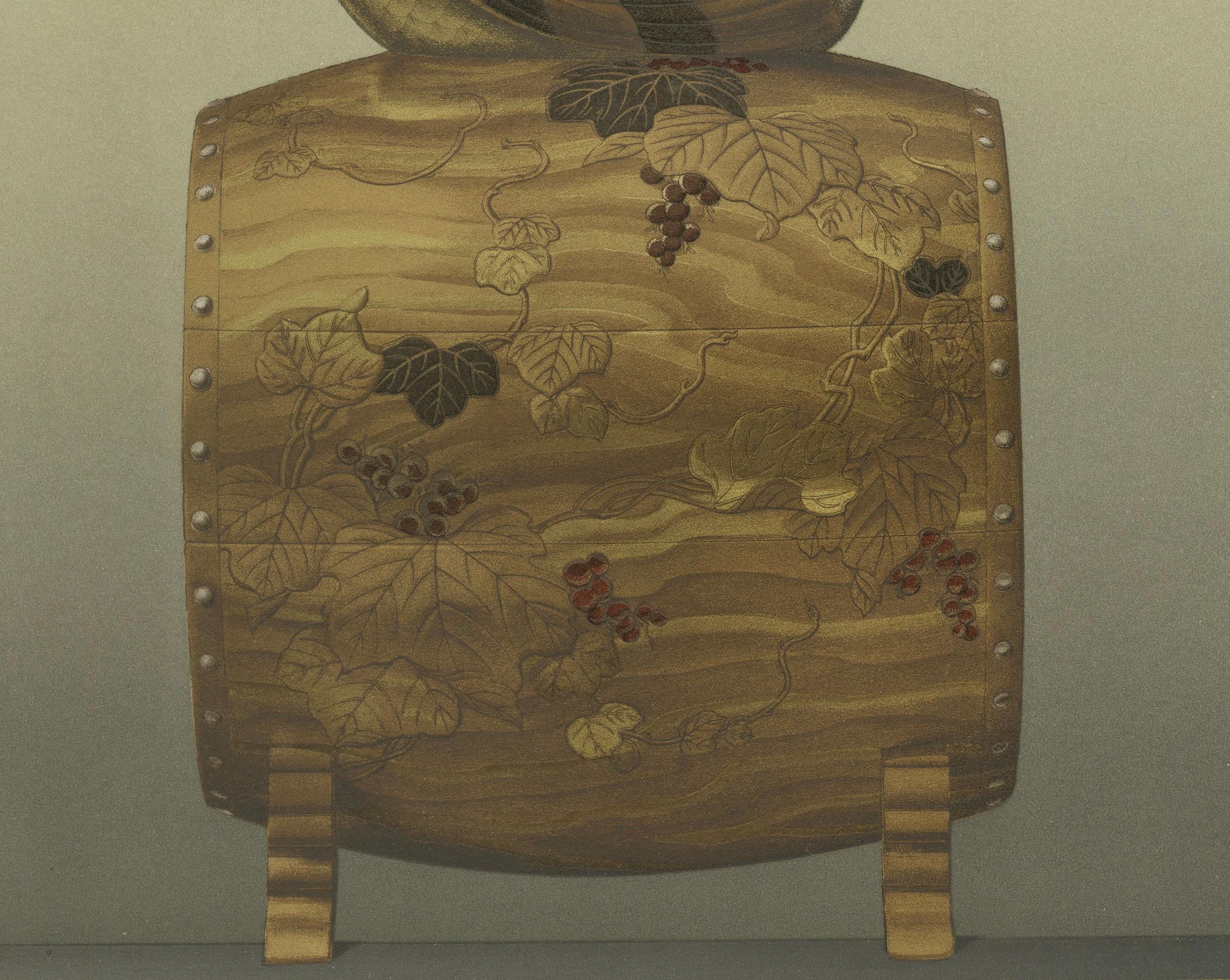 Japanese Rooster Drum Stand: Antique Lithograph, 1880s Fines del siglo XIX en venta
