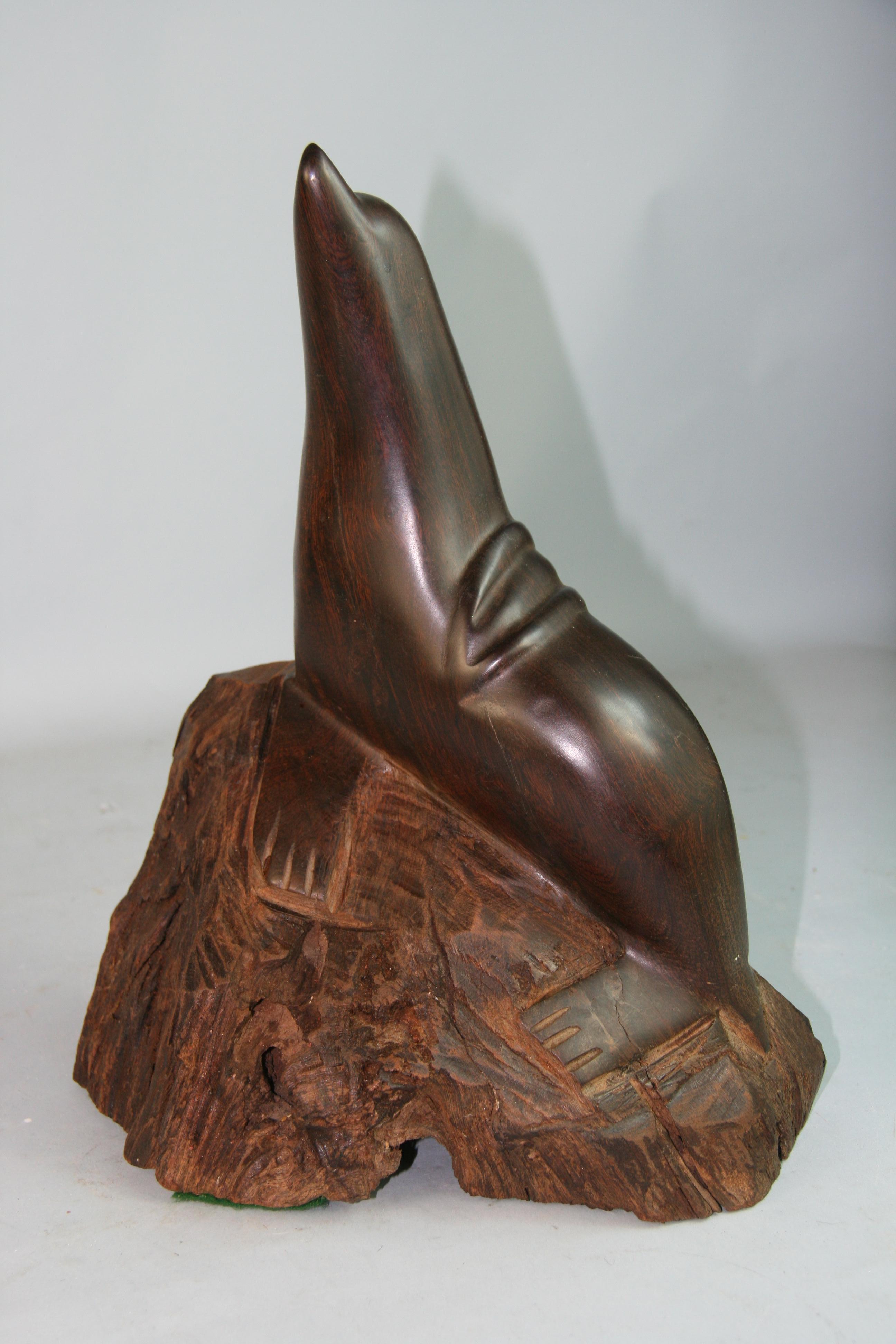 Japanese Rosewood Hand Carved Seal Sculpture In Good Condition For Sale In Douglas Manor, NY