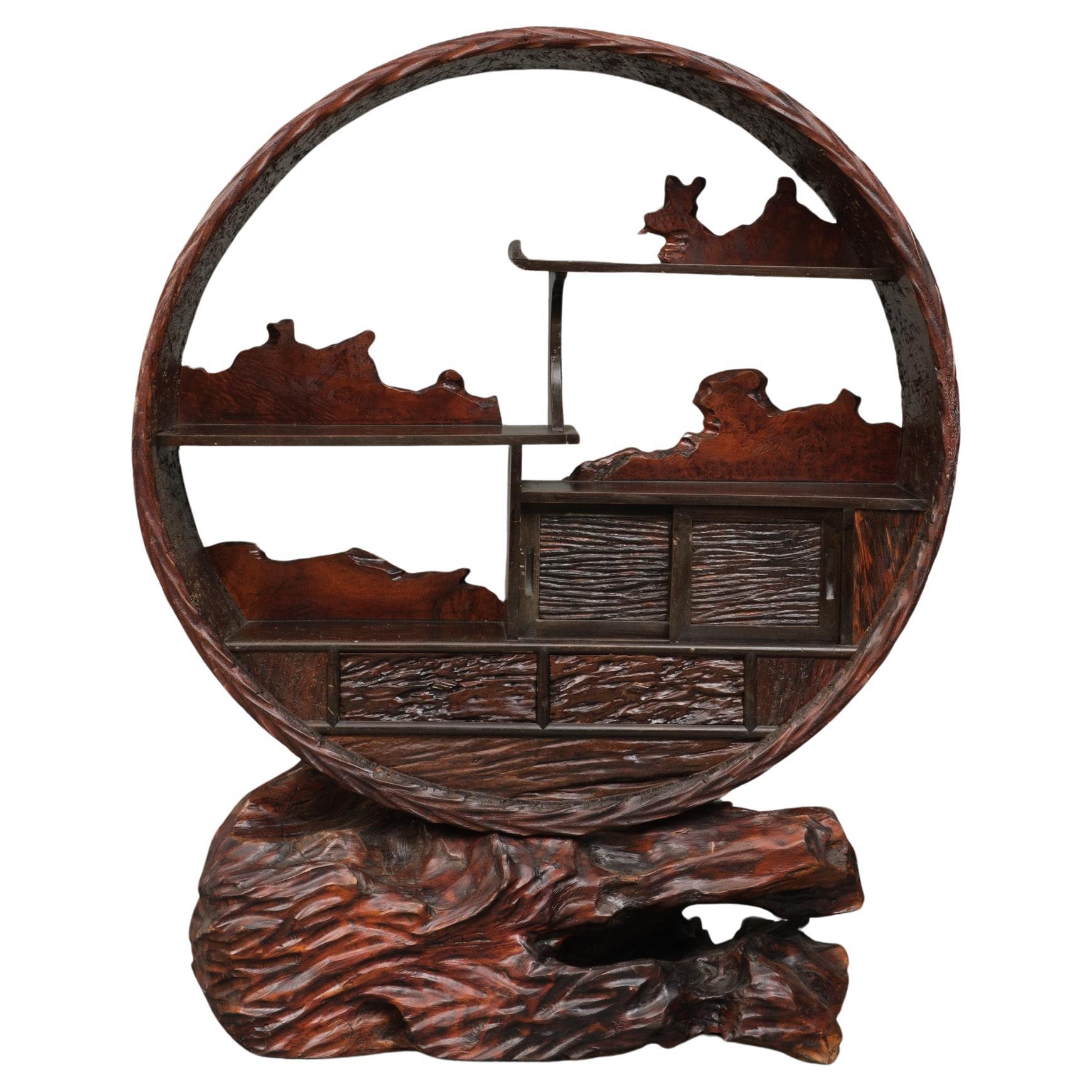 Japanese round wooden cha'dansu 茶箪笥 (tea cabinet) For Sale
