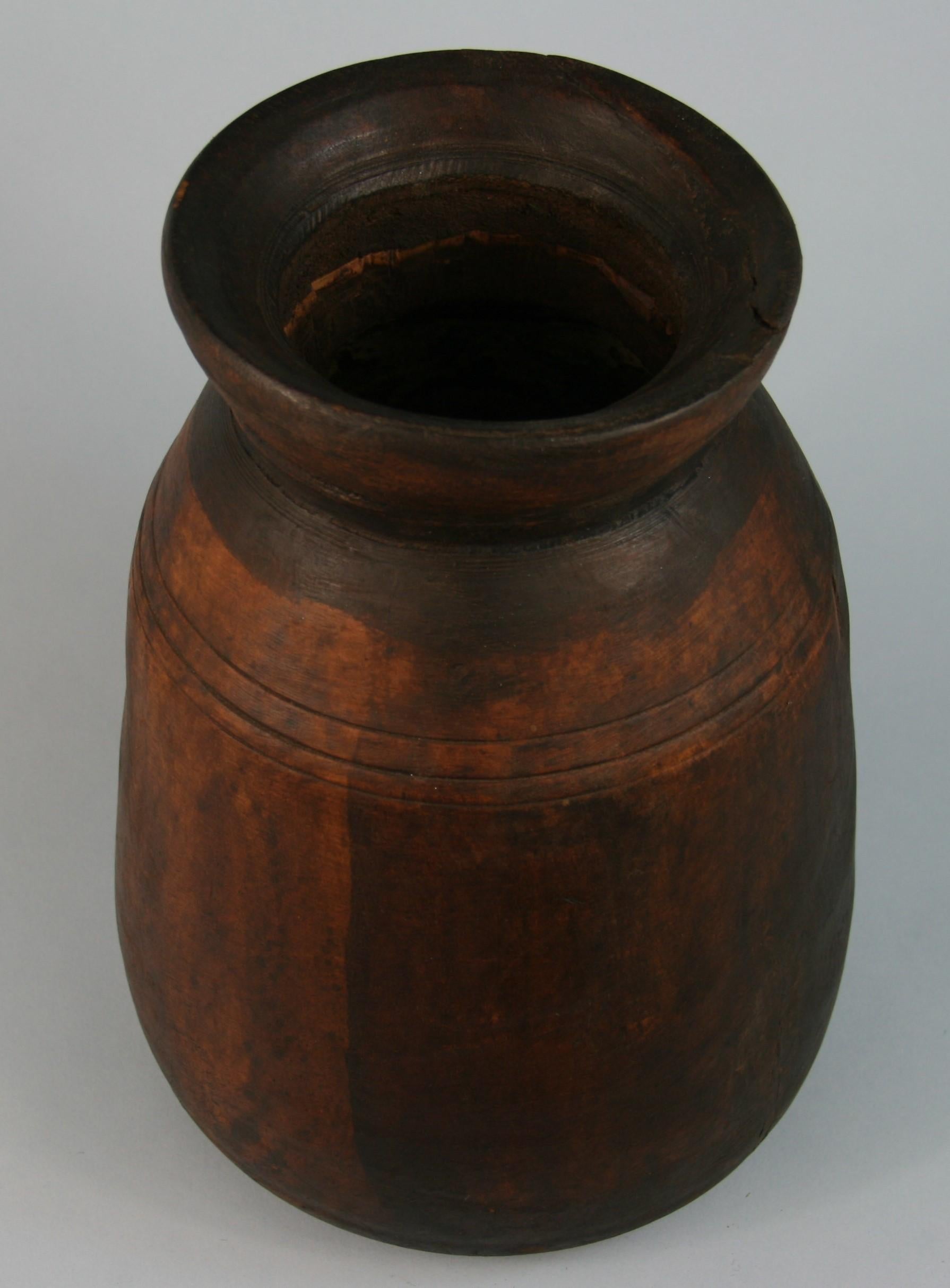 Japanese Rustic Turned Wood Container For Sale 1