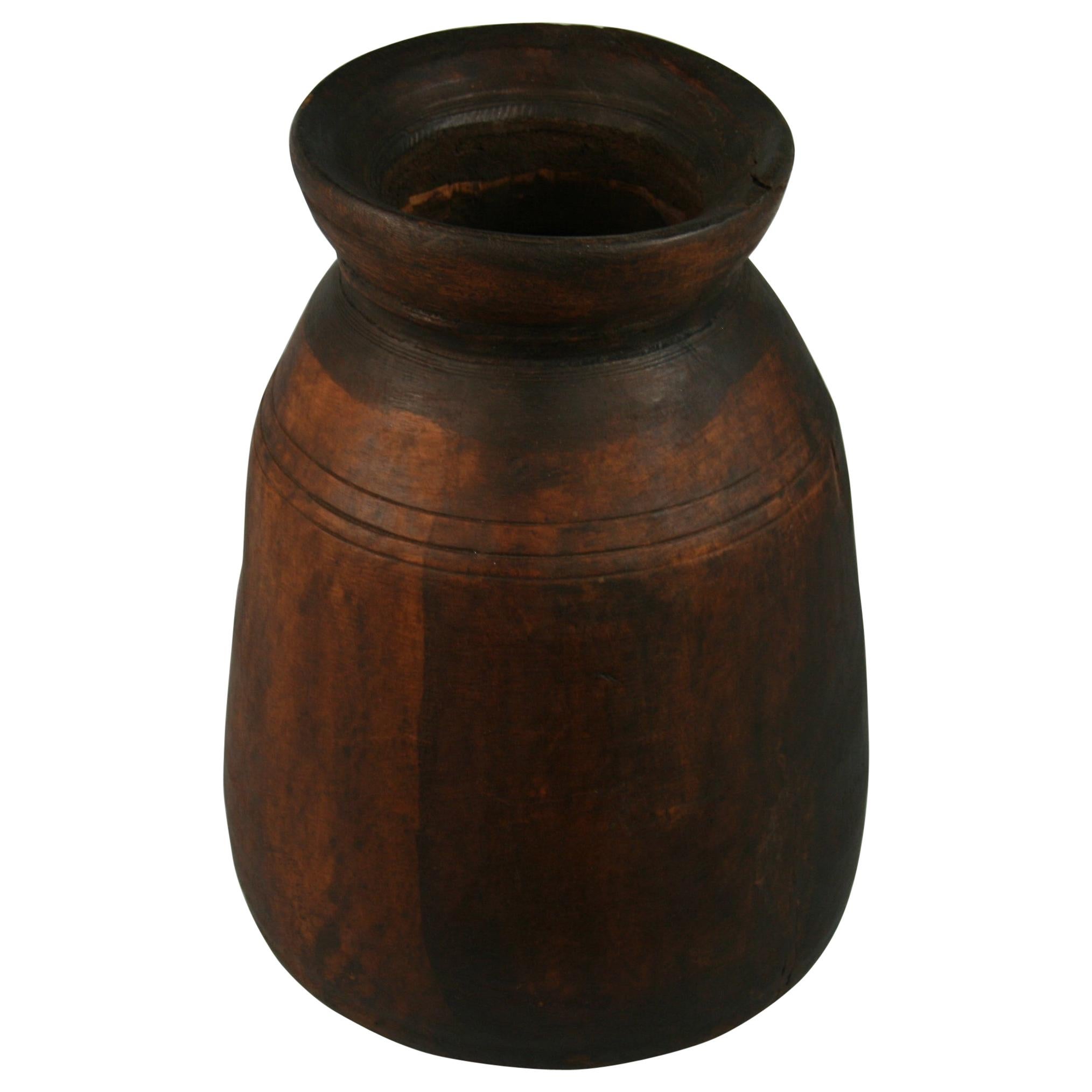 Japanese Rustic Turned Wood Container For Sale