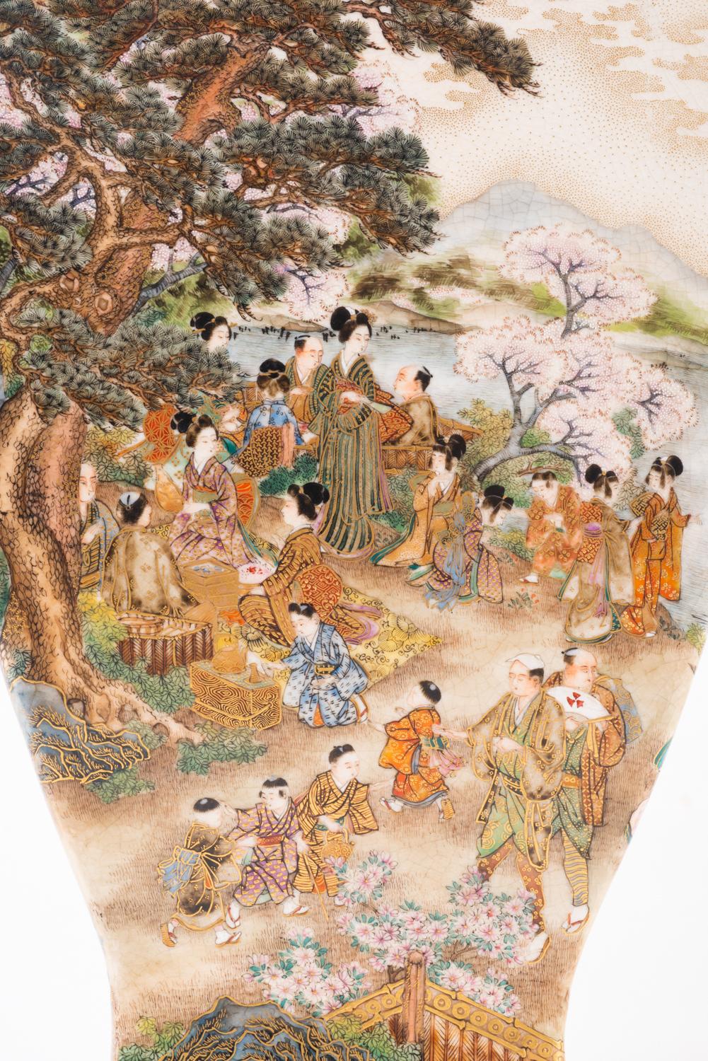 Earthenware Japanese Ryozan Satsuma Vase, Meiji Perod, 1868-1912