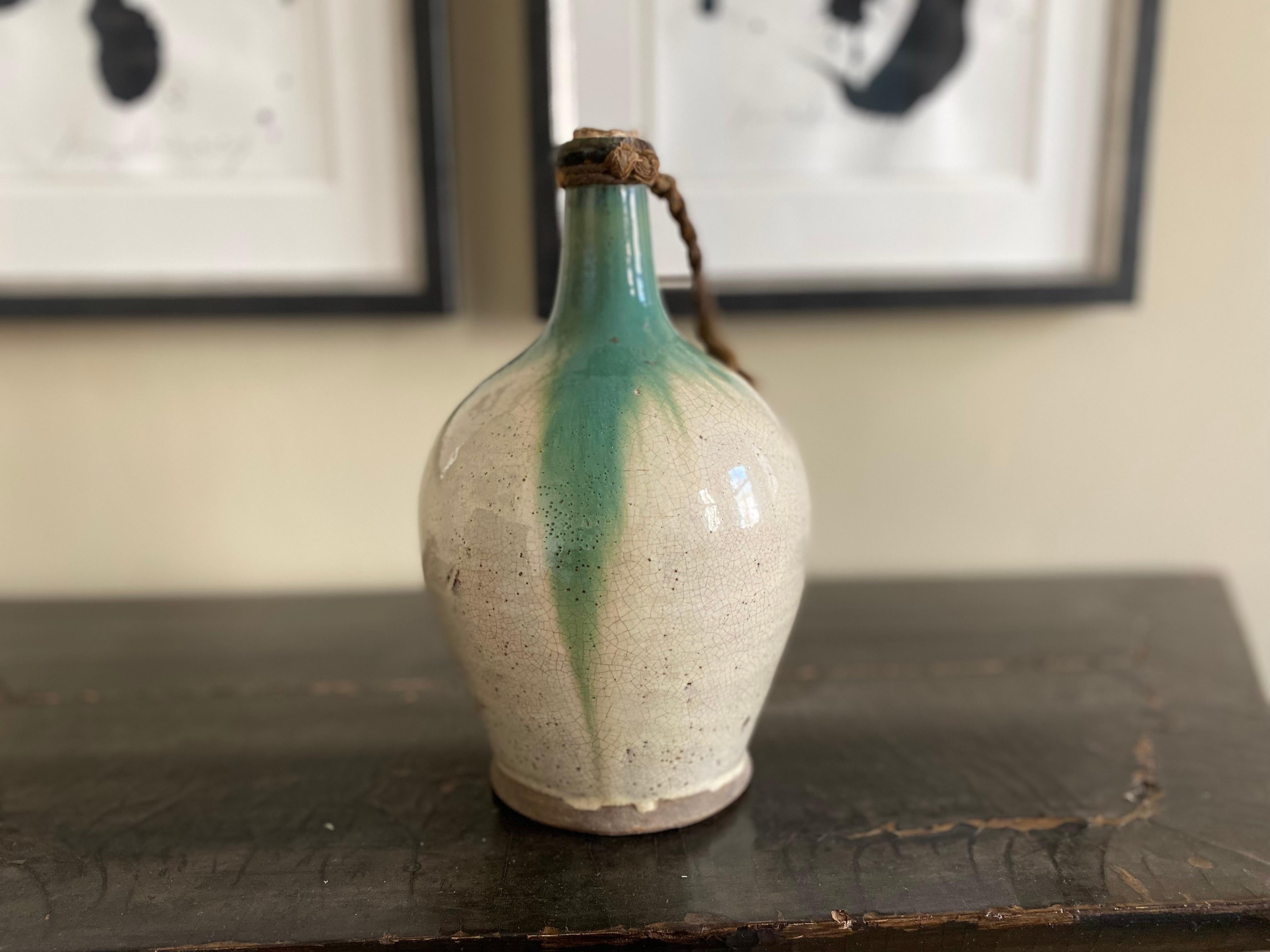 Glazed Japanese Sake Bottle, Seto Ceramics from the Meiji Period
