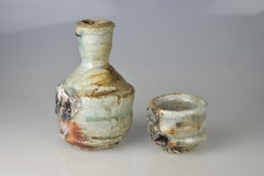Japanese Sake Set Flask and Cup Named 'Chogetsu' by Kumano Kuroemon