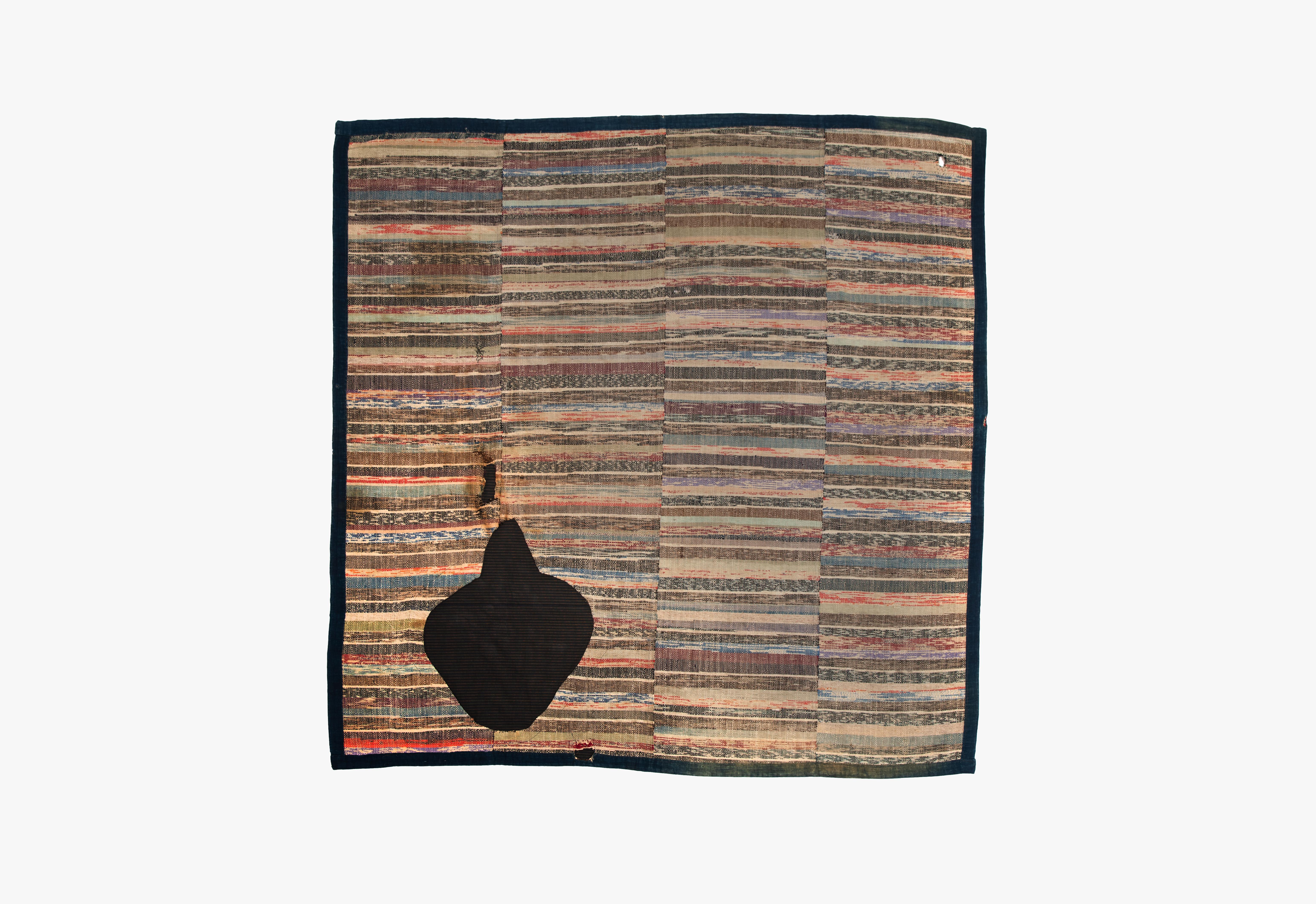 Sakiori is a traditional Japanese painstaking technique of rag weaving utilizing strips of salvages kimono, futon covers and other fabric. 
Nothing goes to waste. ]
This incredible rug is double sided for an added weight. An absolutely stunning