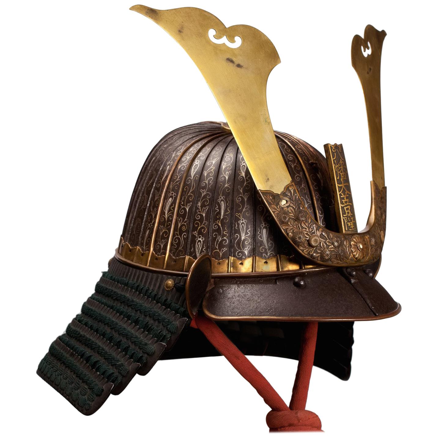 Japanischer Samurai Helm Kabuto Signiert Soshu Ju My chin Jo 