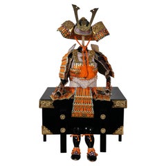 Japanese Samurai Yoroi Kabuto Doll Suit of Armour Figure & Lacquer Box 22"
