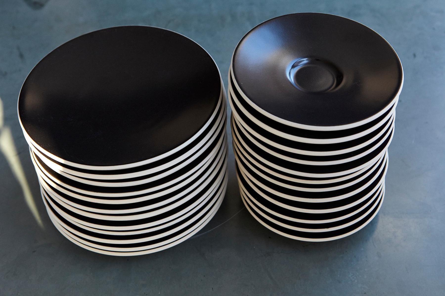Stoneware Japanese Sasaki Matte Black Coffee Service for 12, Designed by Massimo Vignelli