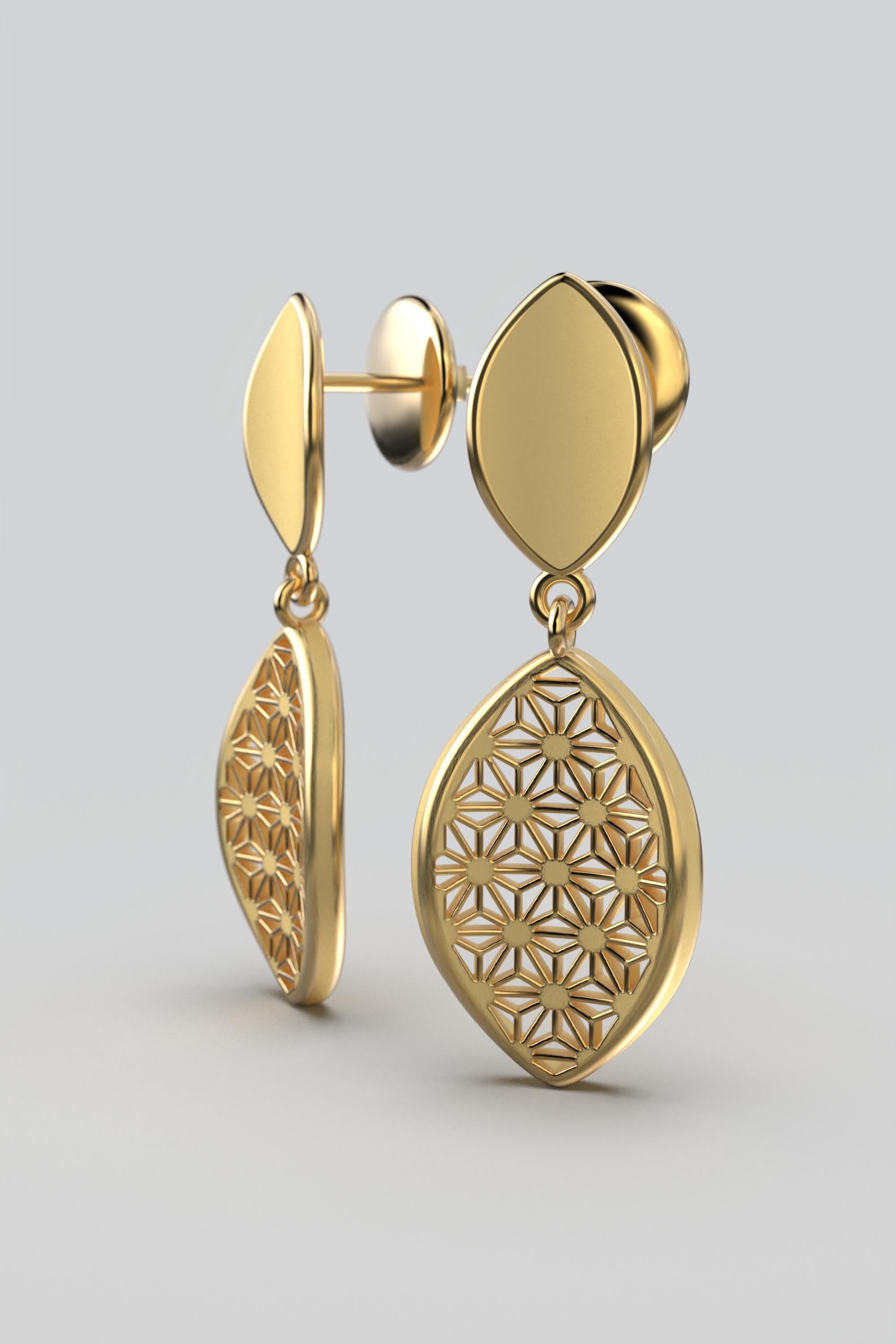 Modern Japanese Sashiko Pattern Earrings Made in Italy in 14k Gold  Oltremare Gioielli For Sale