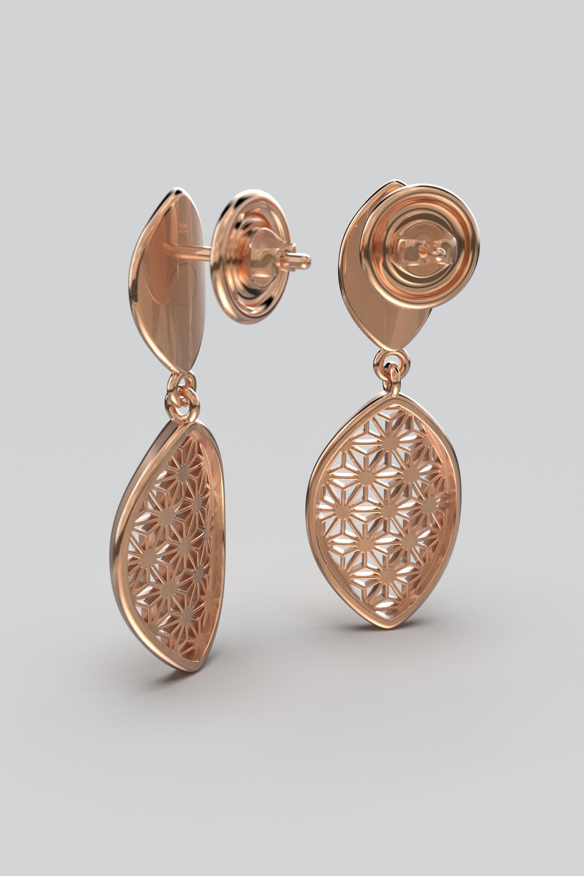 Women's Japanese Sashiko Pattern Earrings Made in Italy in 14k Gold  Oltremare Gioielli For Sale