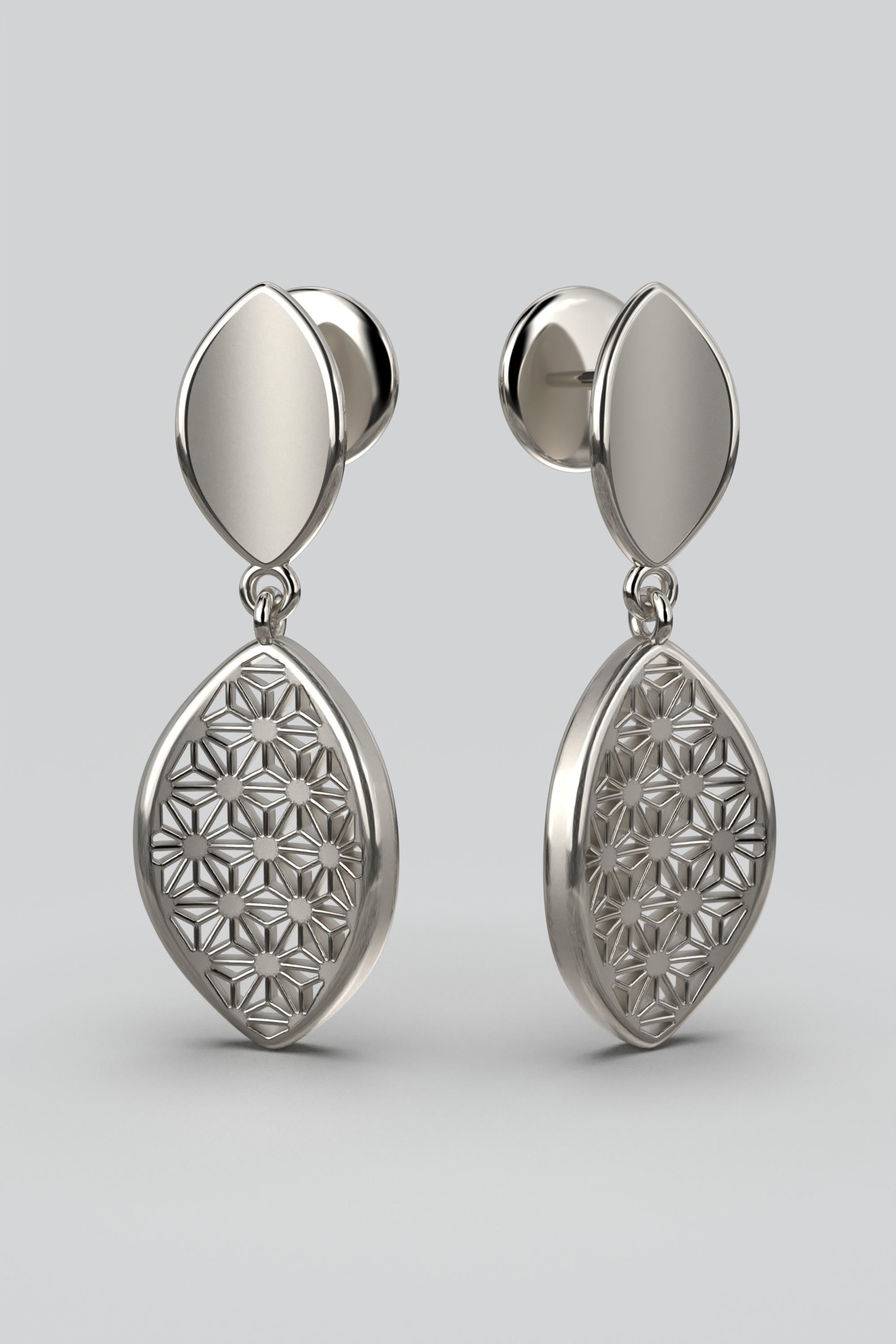 Japanese Sashiko Pattern Earrings Made in Italy in 14k Gold  Oltremare Gioielli For Sale 3