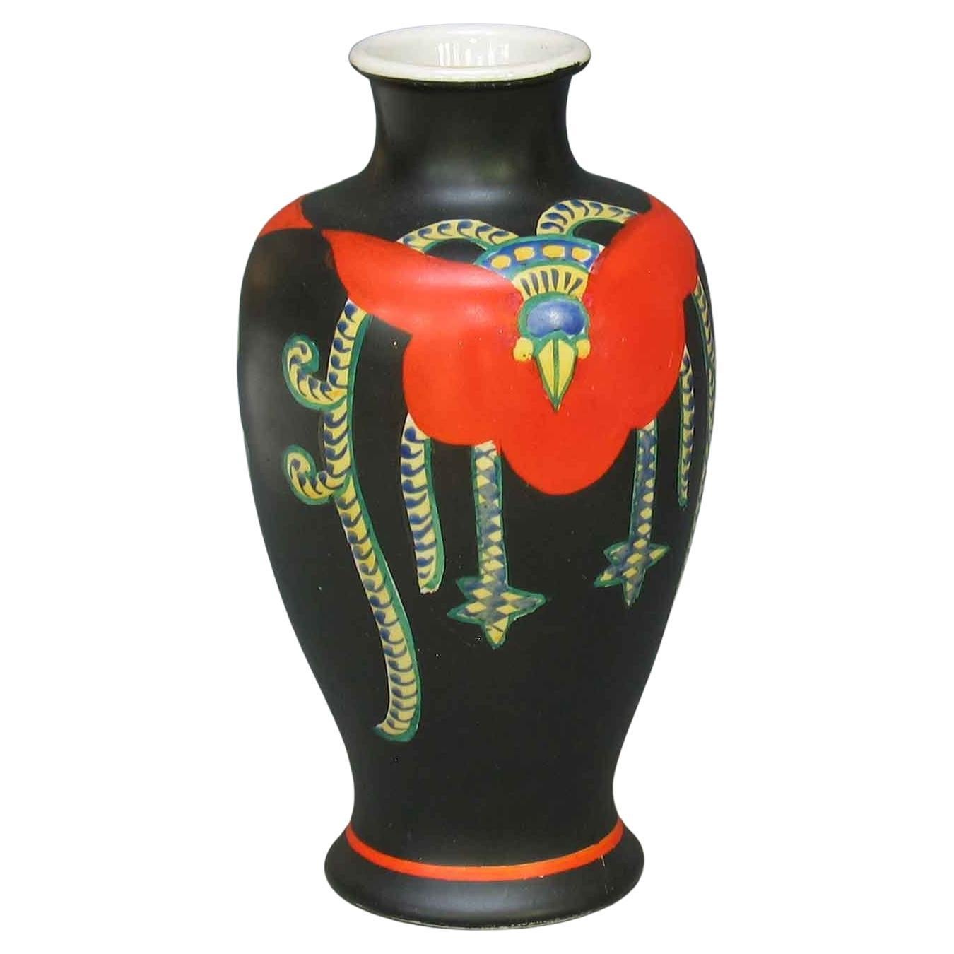 Vase Phoenix japonais Satsuma Art Déco par Kinkozan Circa 1920