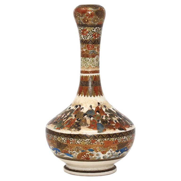 Japanese Satsuma Bottle Vase Meiji Period For Sale at 1stDibs