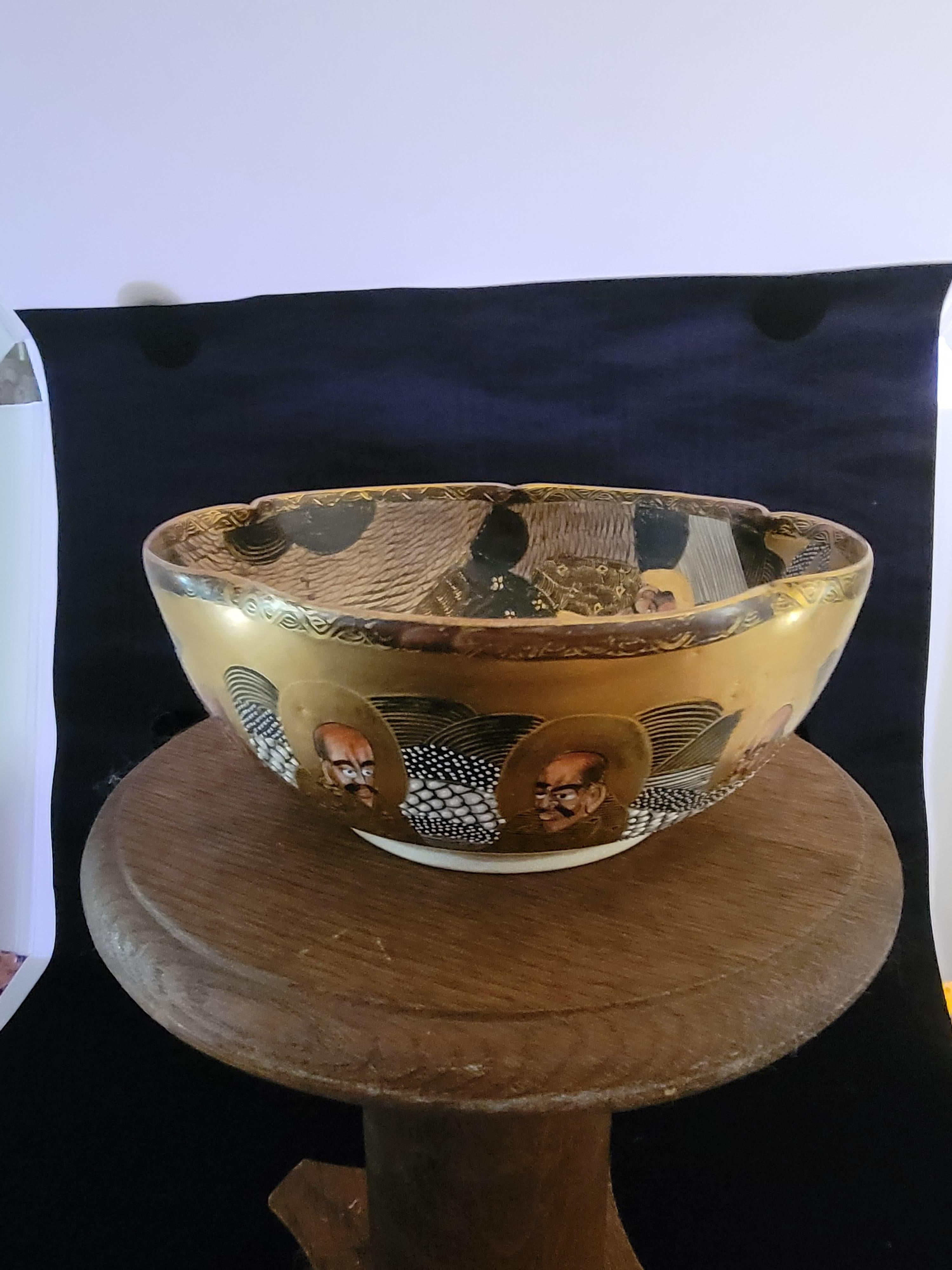 Japanese Satsuma Bowl of the Immortals, Signed In Good Condition For Sale In Milton, DE