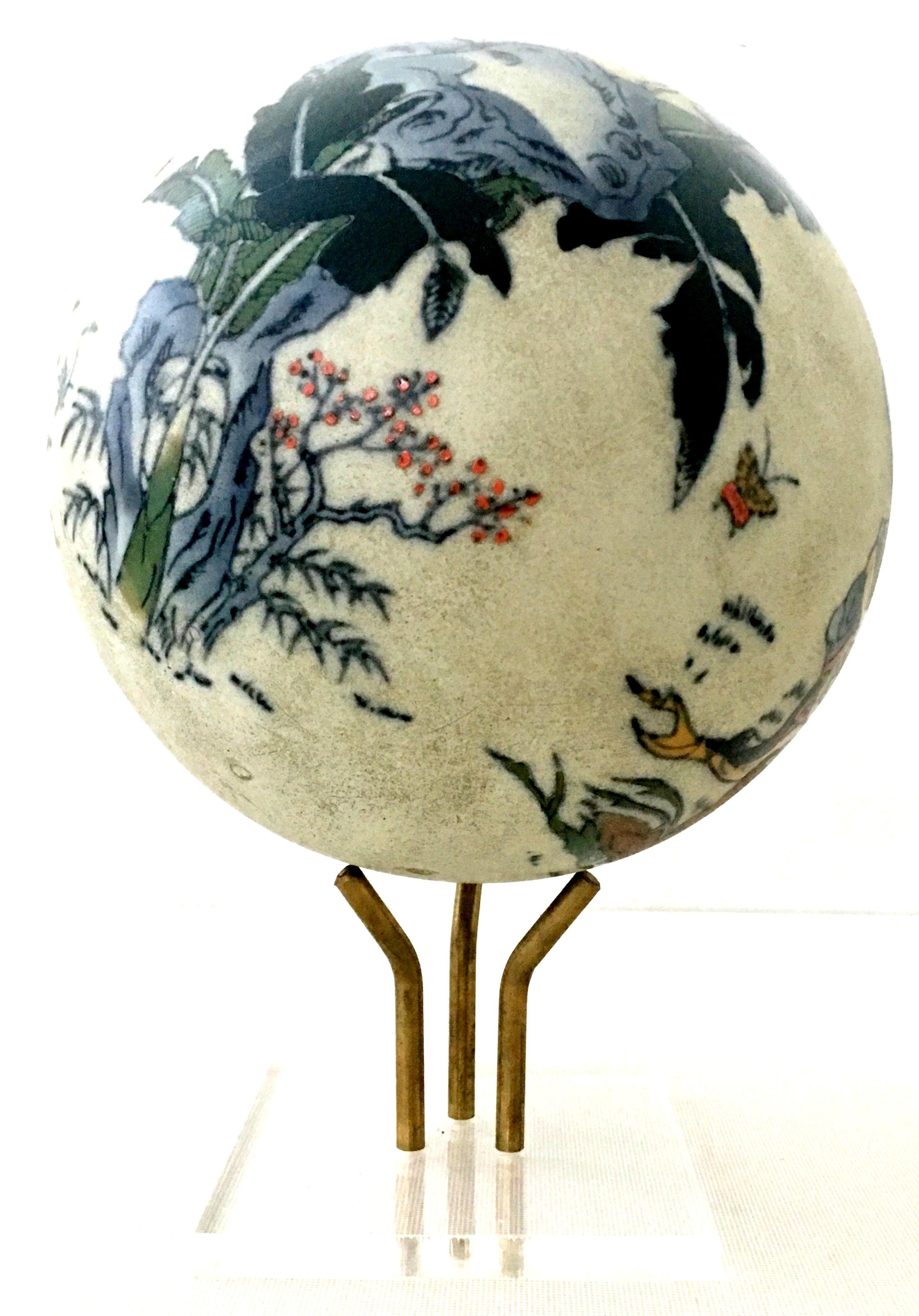 Japonisme 20th Century Japanese Satsuma Ceramic Geisha Sphere Sculpture & Stand For Sale