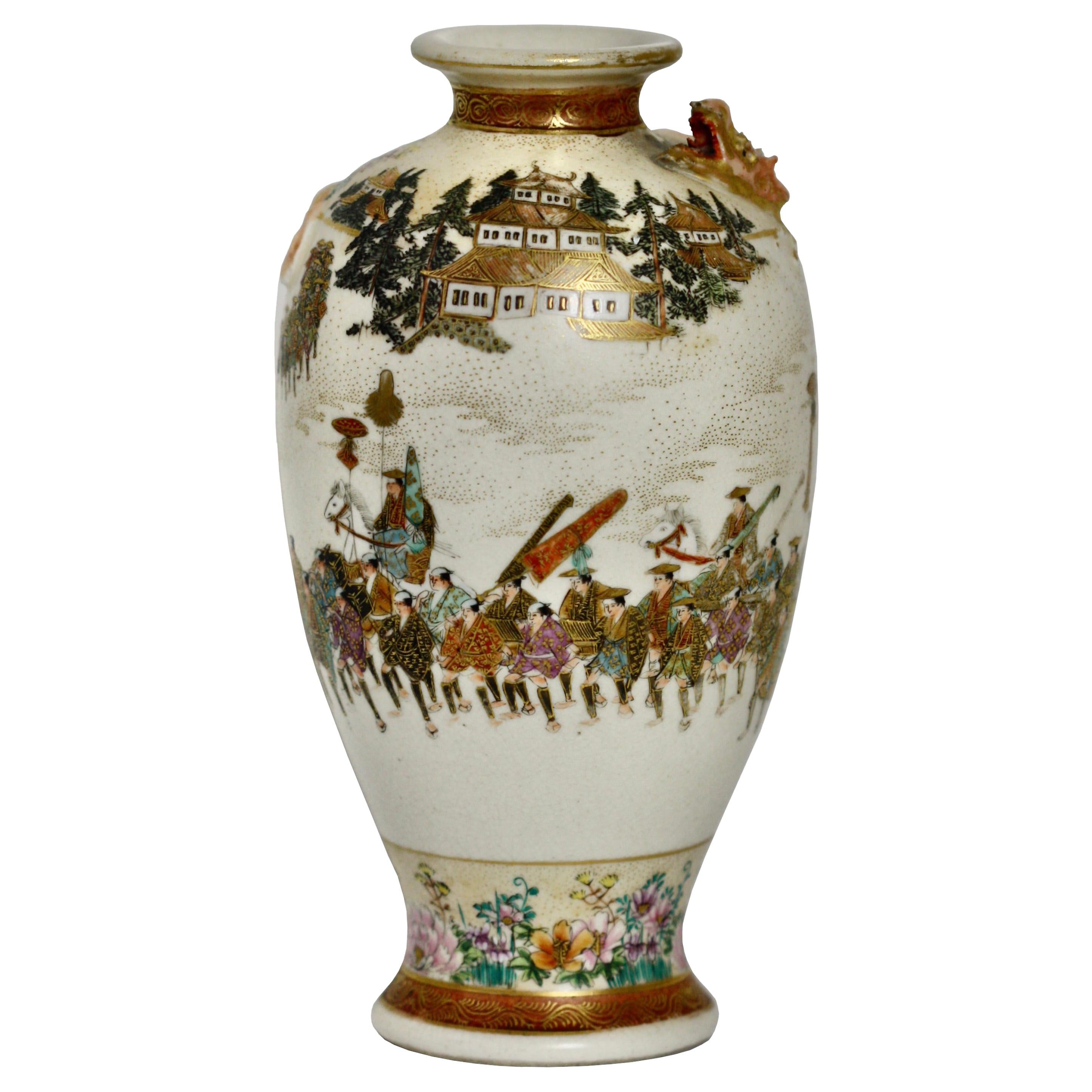 Japanese Satsuma Earthenware Vase, Meiji Period For Sale