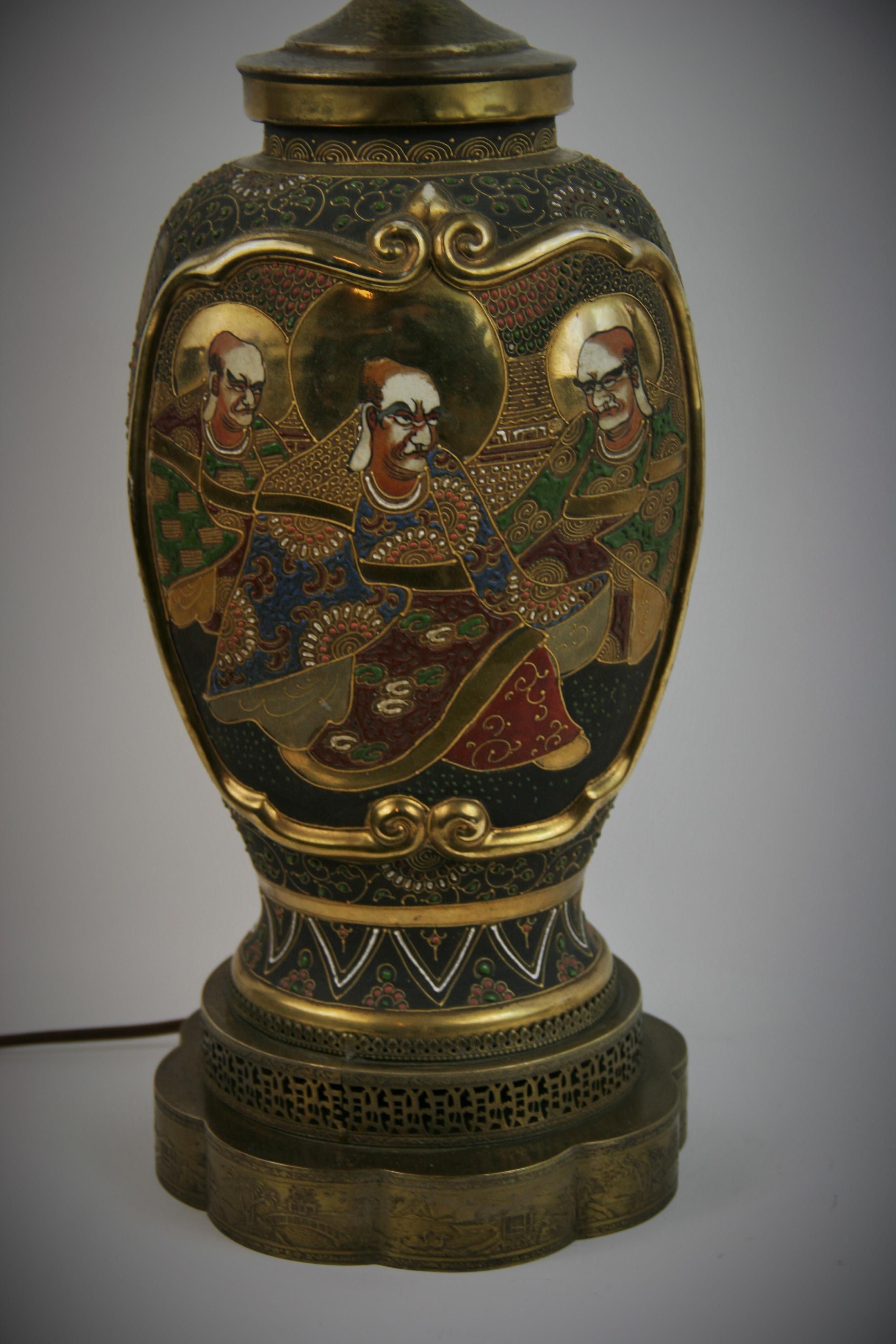 Antique Japanese Satsuma Porcelain  Lamp, circa 1920s For Sale 2