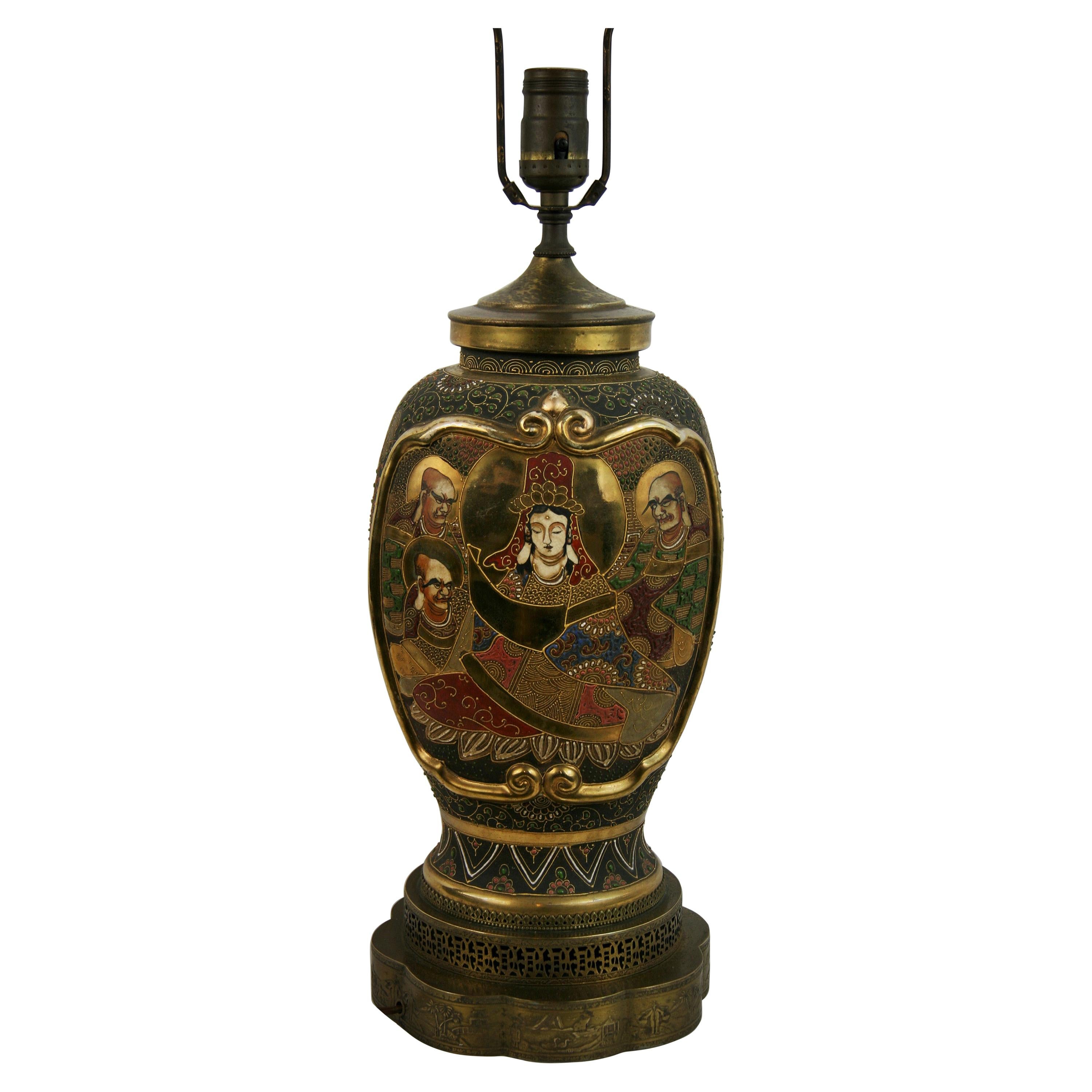 Antique Japanese Satsuma Porcelain  Lamp, circa 1920s For Sale